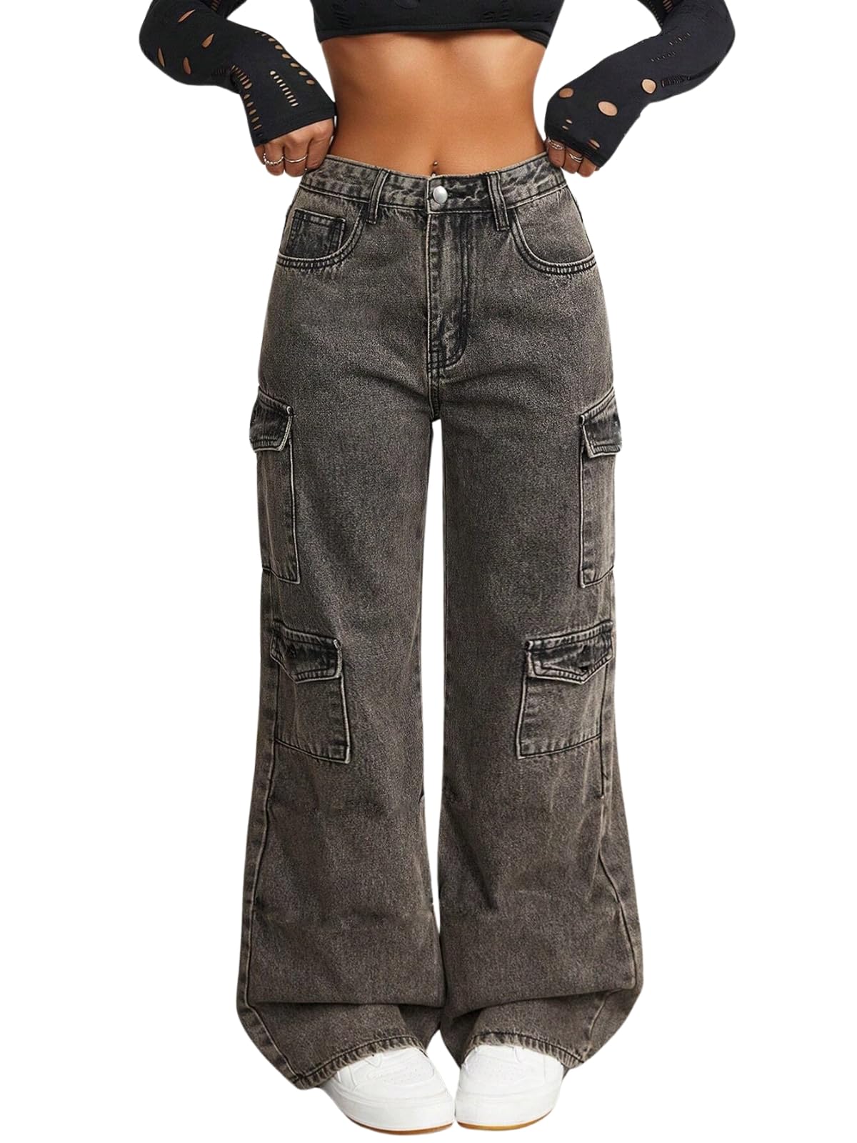 GRECIILOOKS Bell Bottom Jeans for Women - Grey