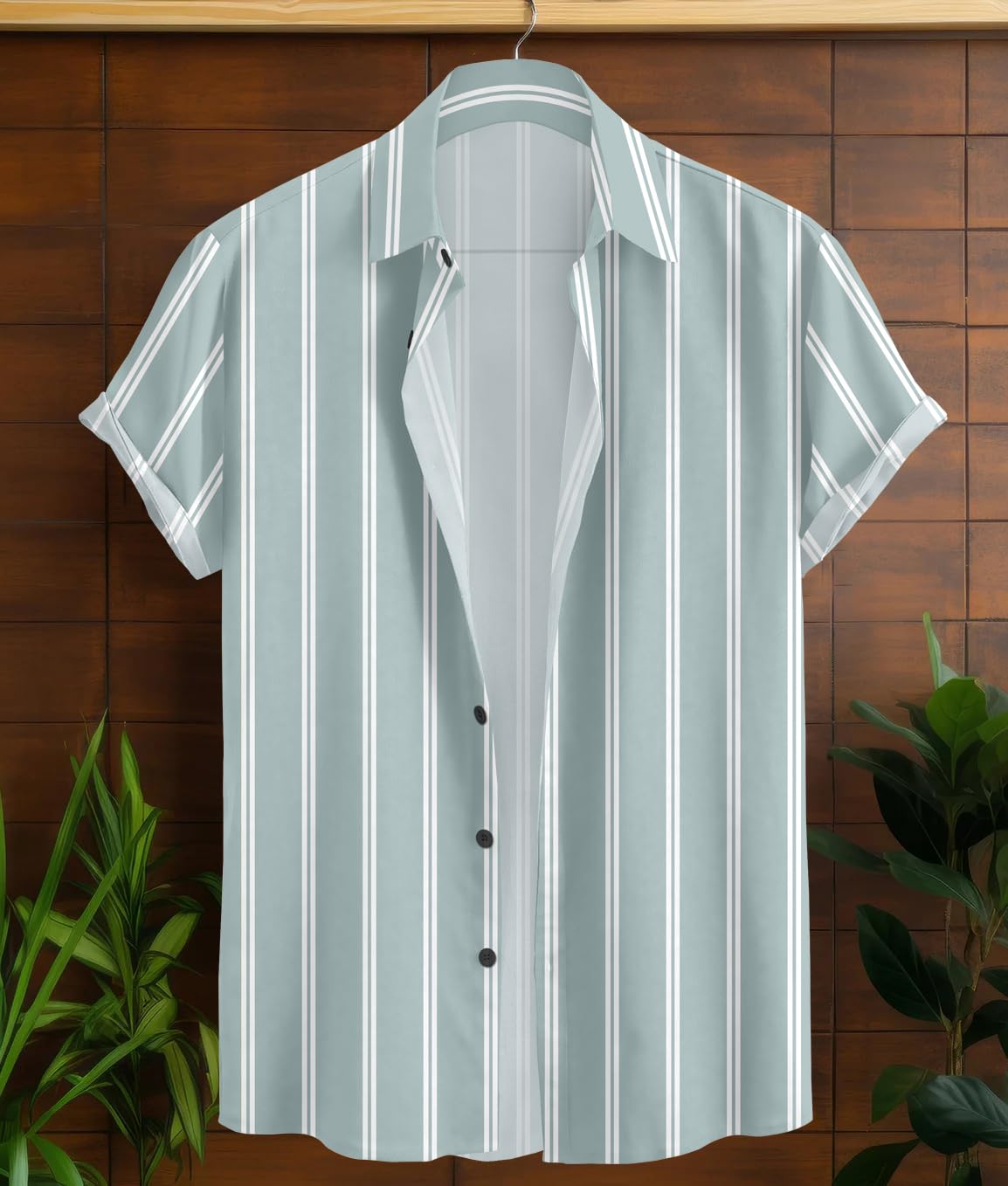 Tlaviya Men's Striped Shirt - Black White Green - Image 2