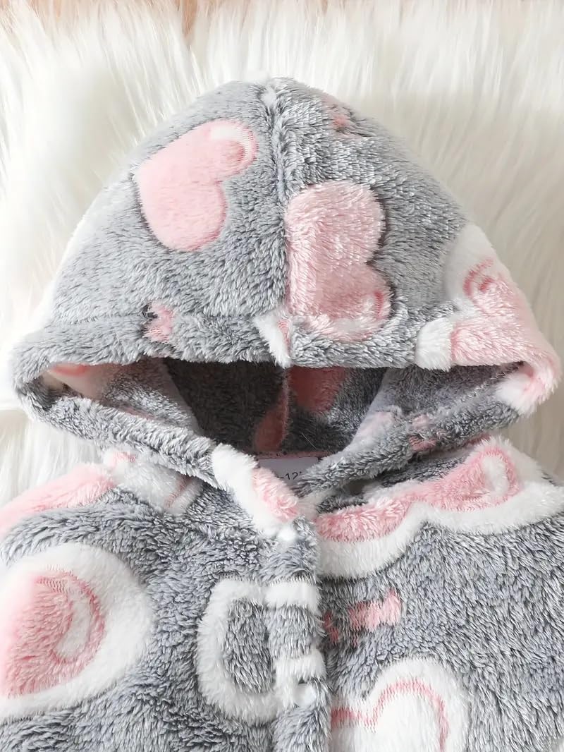 First Kick Baby Cotton Fleece Romper - Heart Prints - Image 4