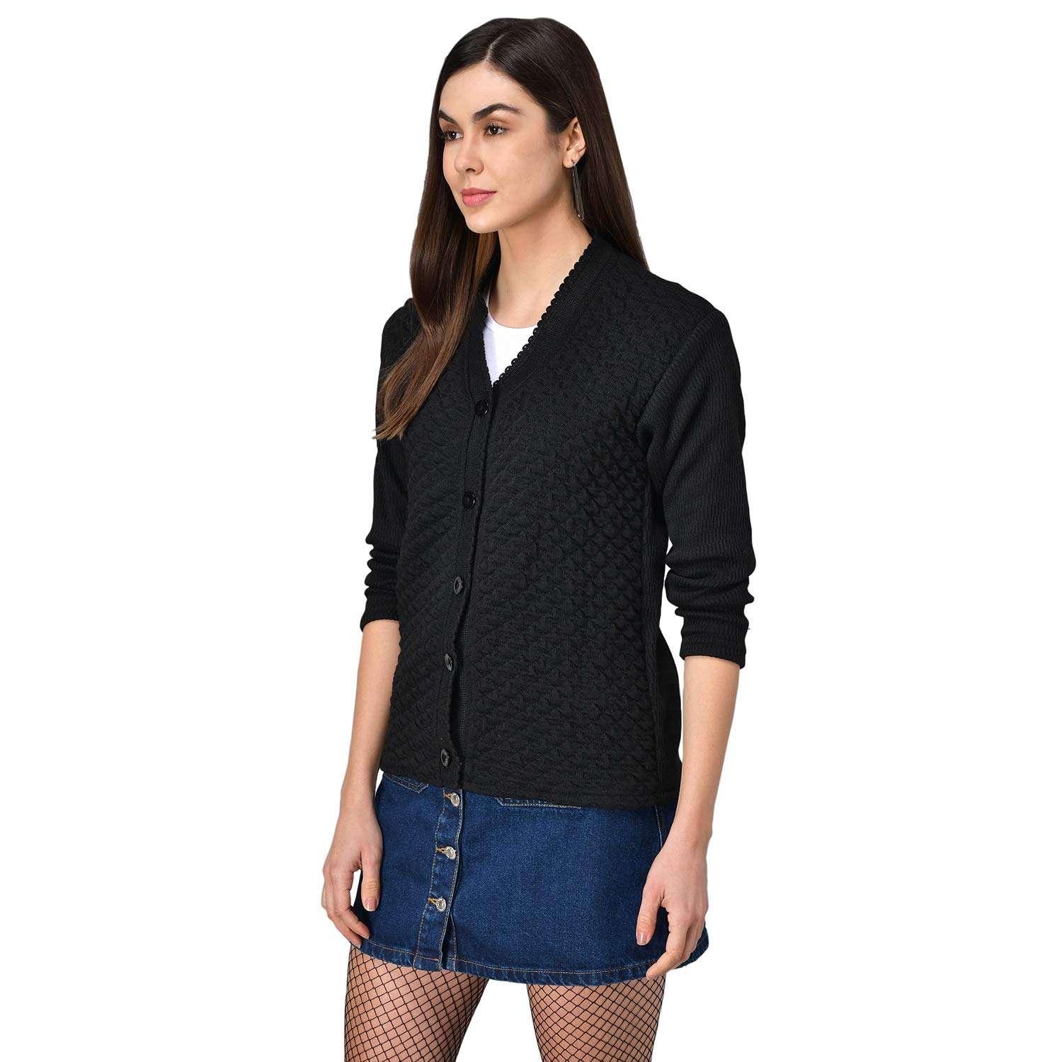 eWools Black V-Neck Cardigan for Women - Image 4