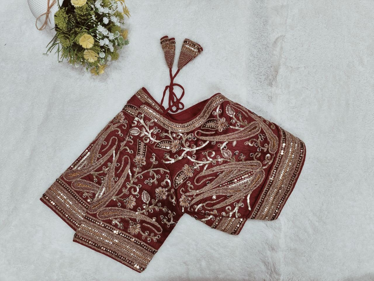 Pujia Mills Maroon Bridal Blouse - Heavy Embroidery - Image 4
