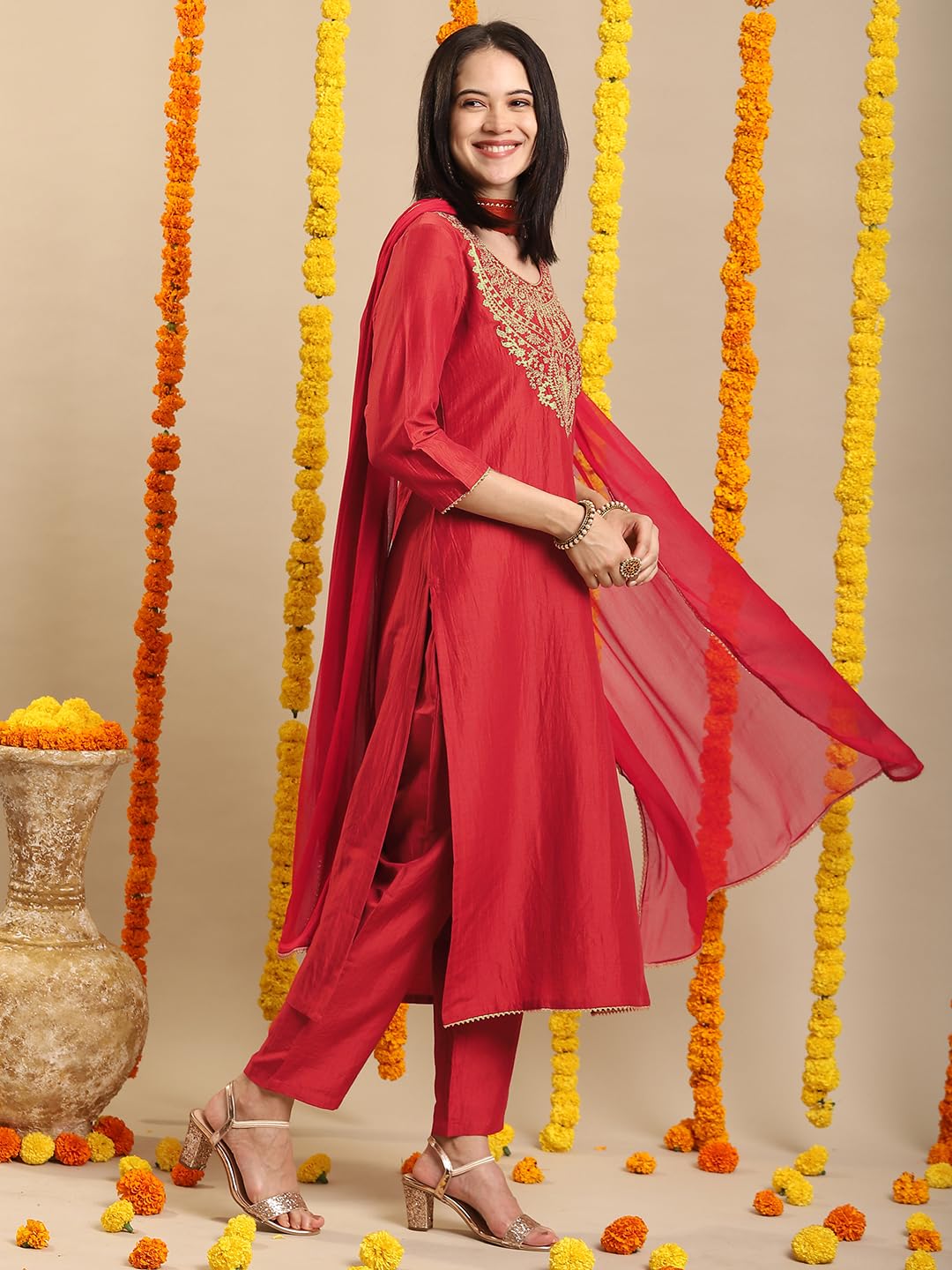 GoSriKi Red Rayon Kurta Set - Image 5