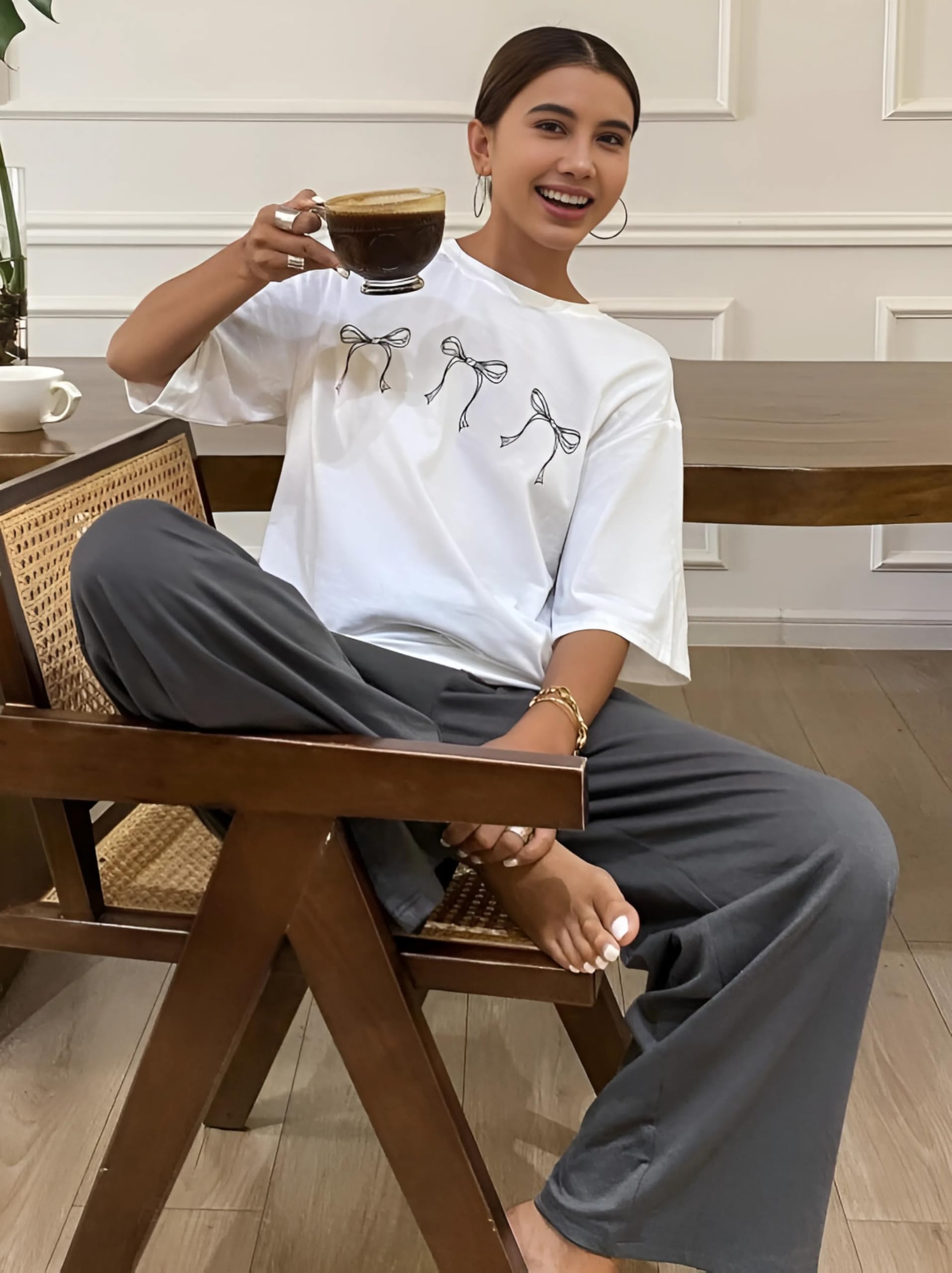 KSHS White Bow Printed Nightwear for Women - Image 2