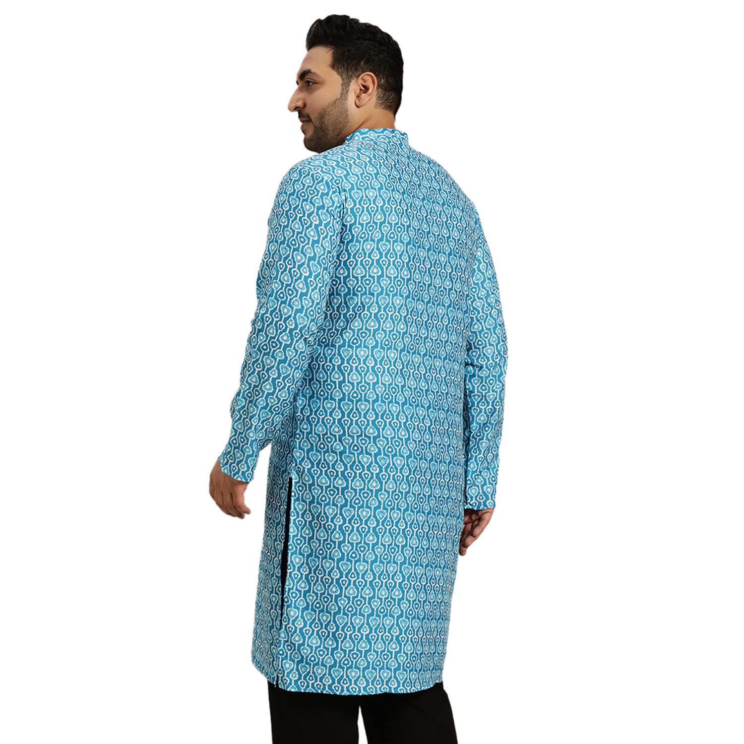 SOJANYA Men's Cotton Kurta - Turquoise Blue - Image 3