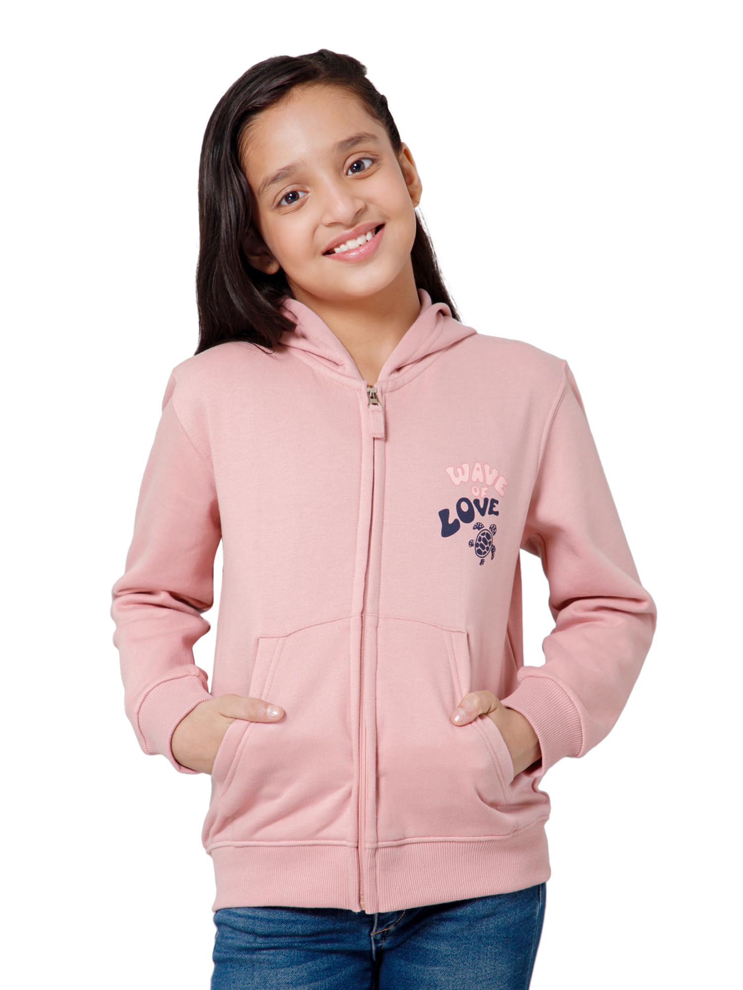 Alan Jones Girls Zipper Hooded Sweatshirt - Dusty Pink