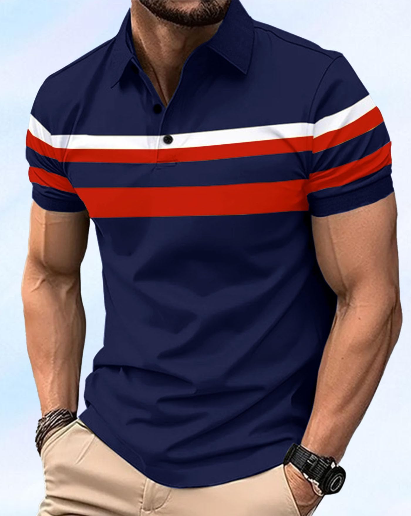 AUSK Men's Polo T-Shirt - Navy Blue - Image 2