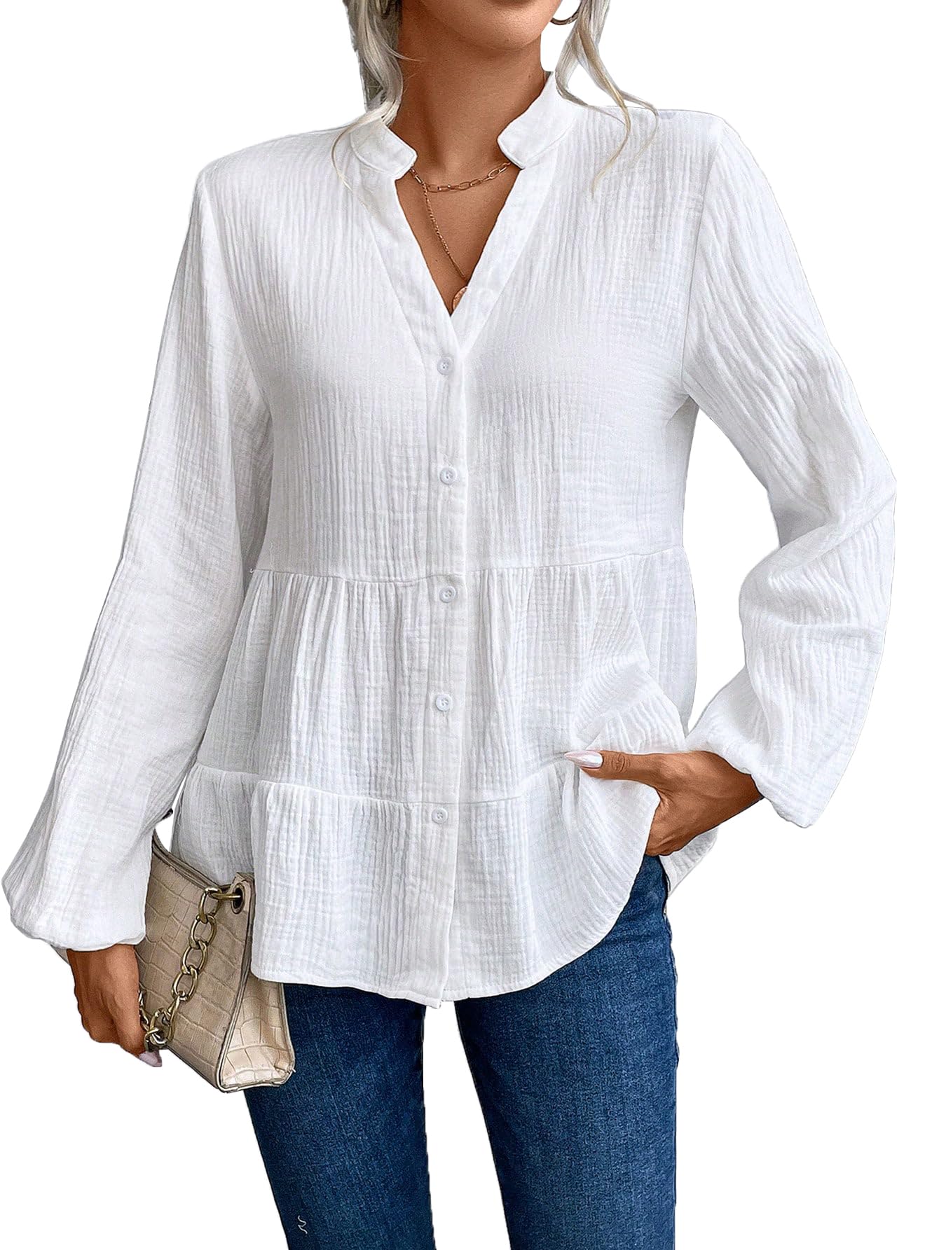 TADKEE Women Polyester Tunic Shirt - White