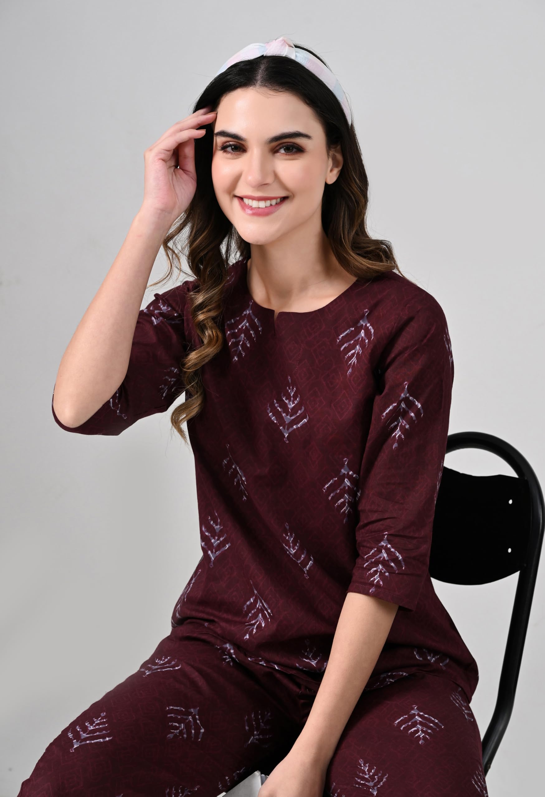 Ichaa Women's Wine Cotton Nightwear Set - Image 4