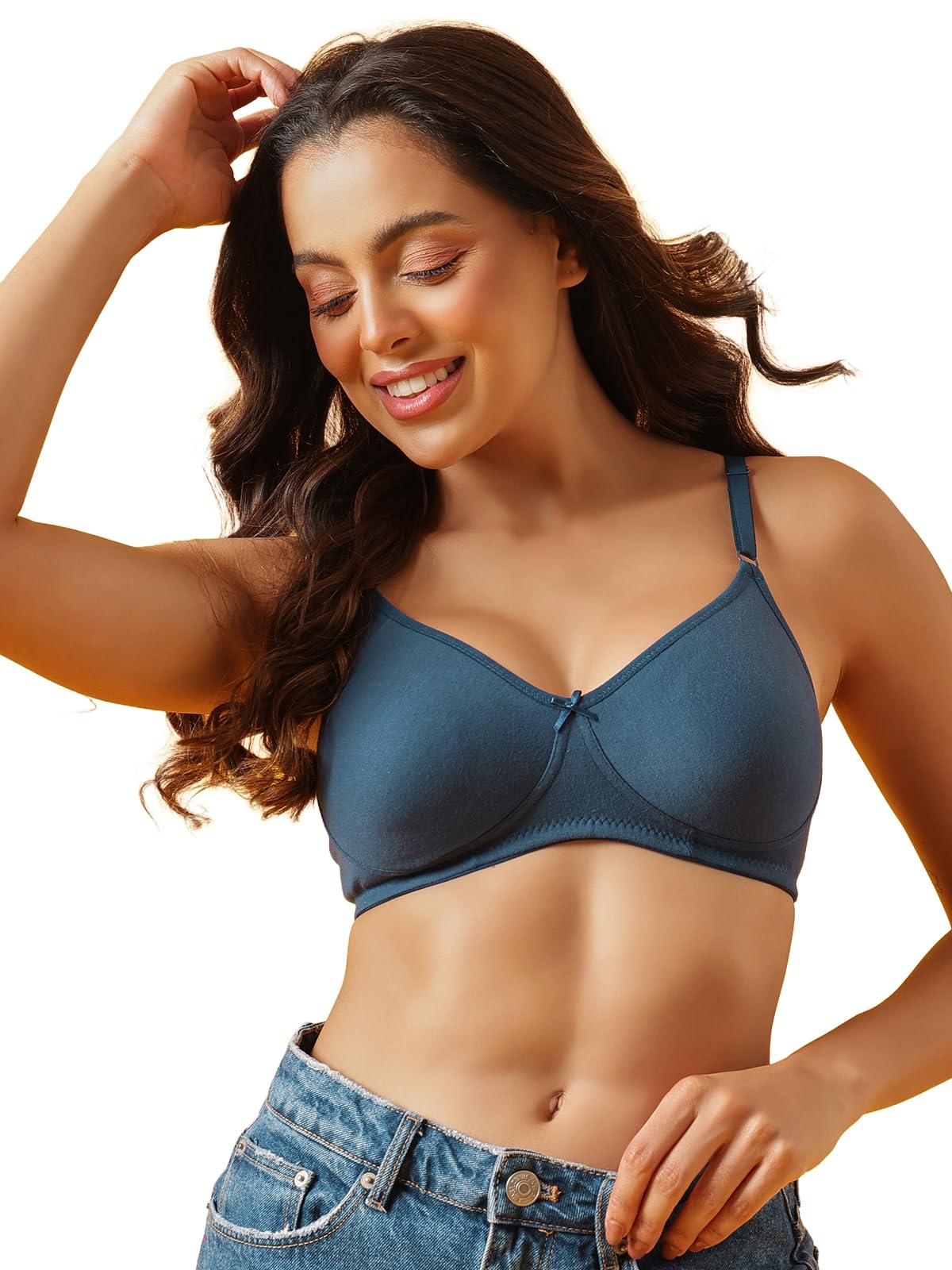 Clovia Women's Cotton Non-Padded Wire Free T-Shirt Bra - Blue