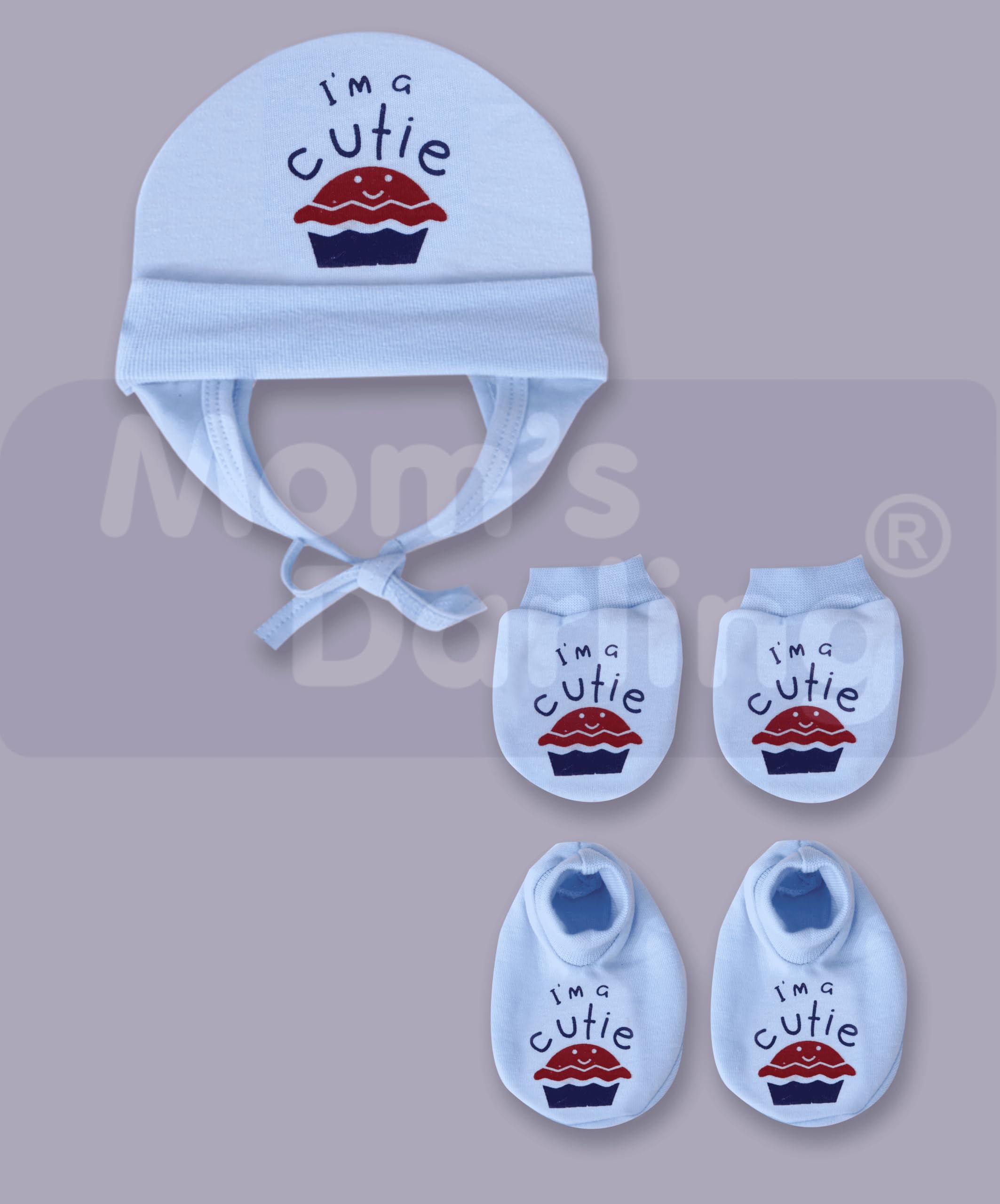 GarbGlide Newborn Baby Cotton Cap Mitten Booties Combo - Multicolor - Image 3