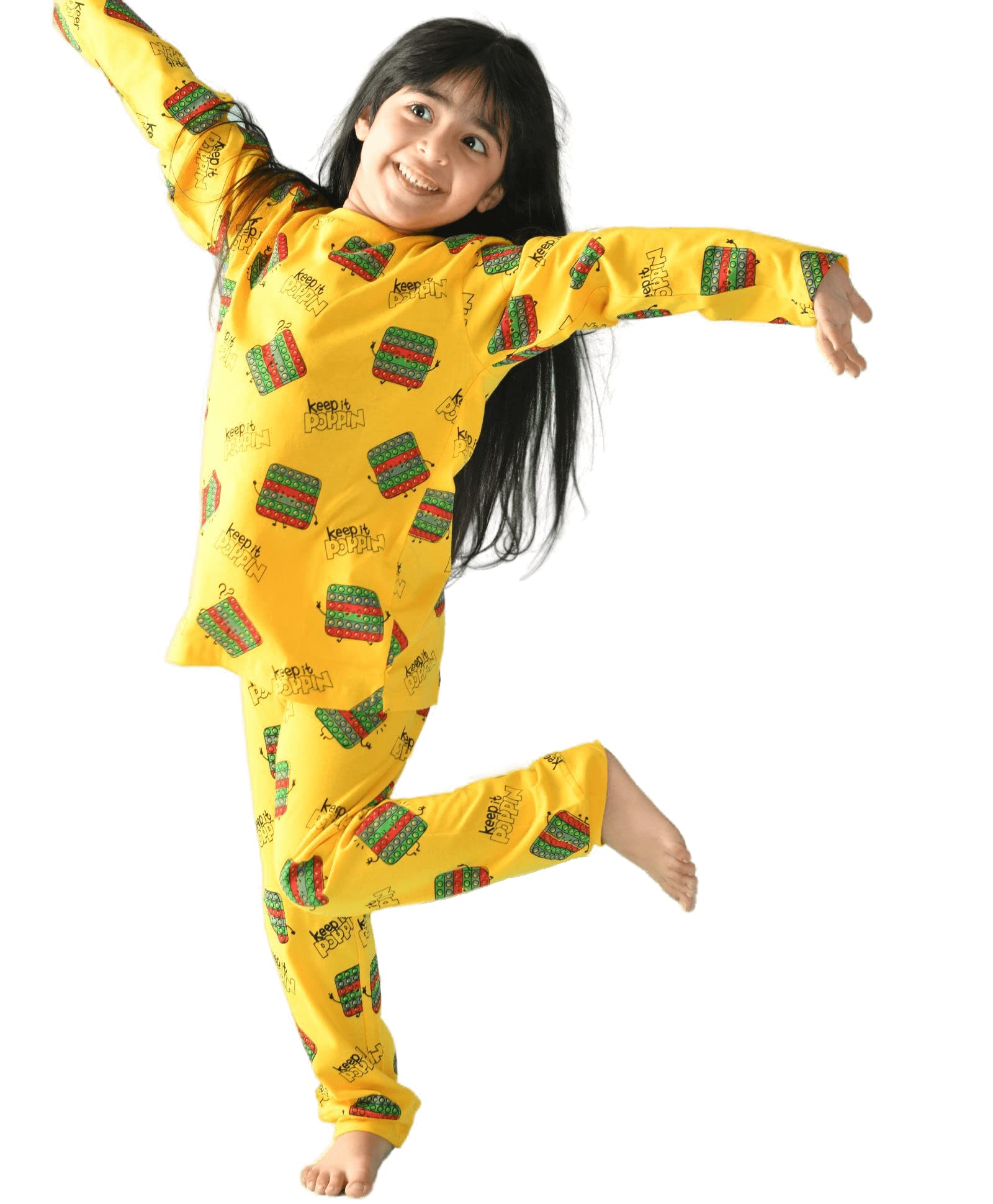 Anthrilo Pajama T-Shirt Set for Girls - Yellow