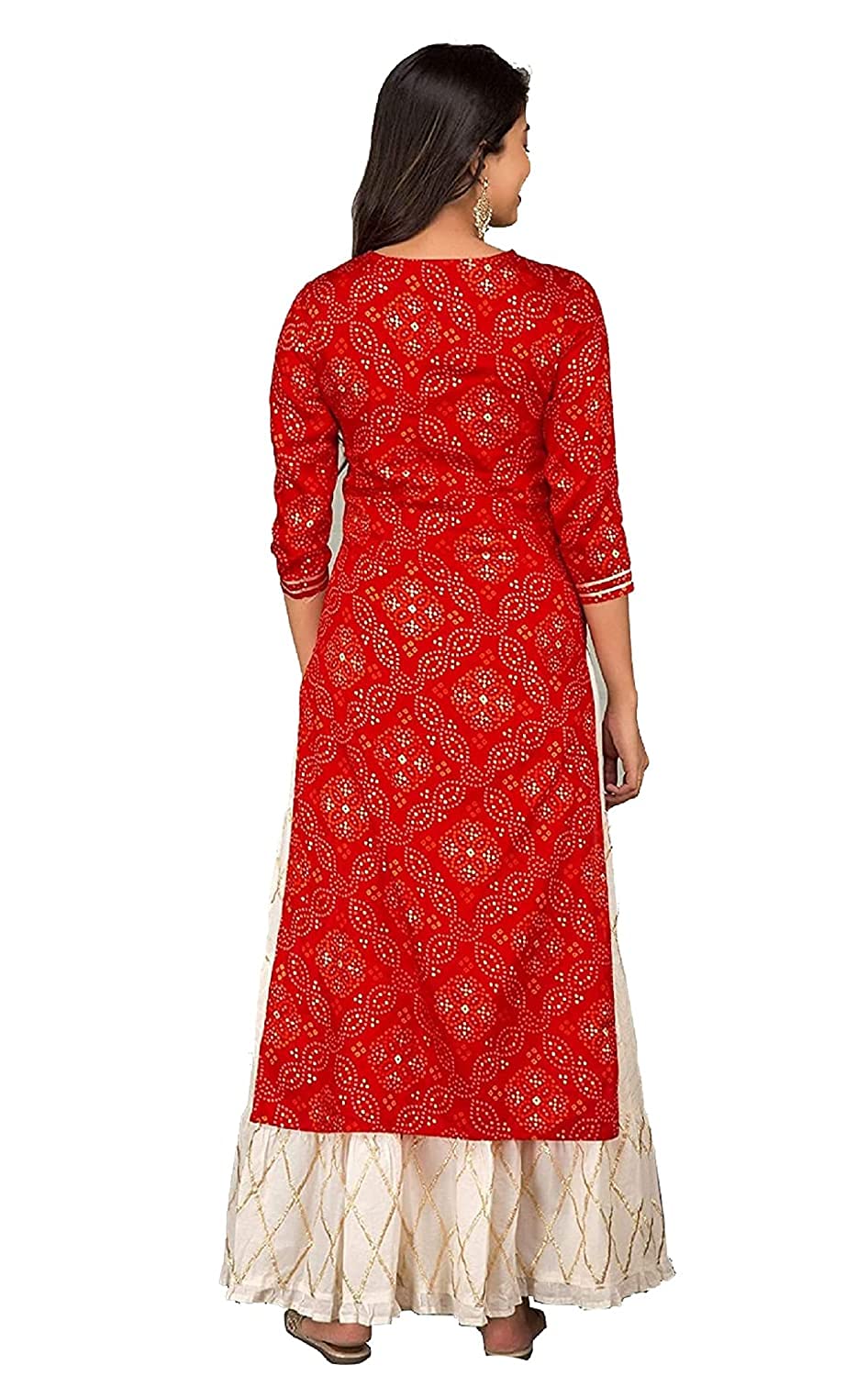 GarbGlide Women's Rayon Kurta with Palazzo - Golden Foil Printed Red - Image 2