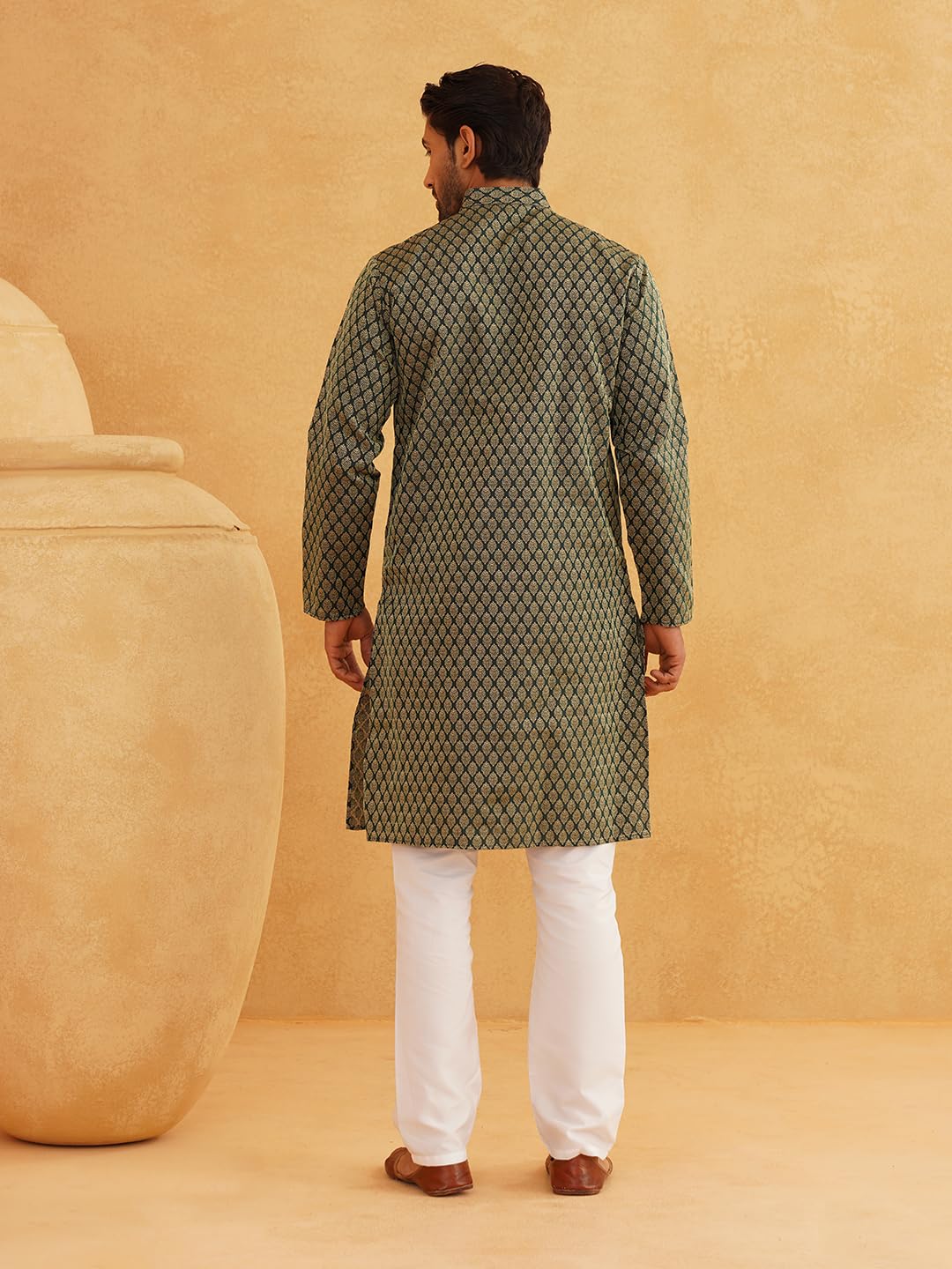 SOJANYA Kurta for Men - Dark Green Jacquard Silk - Image 3