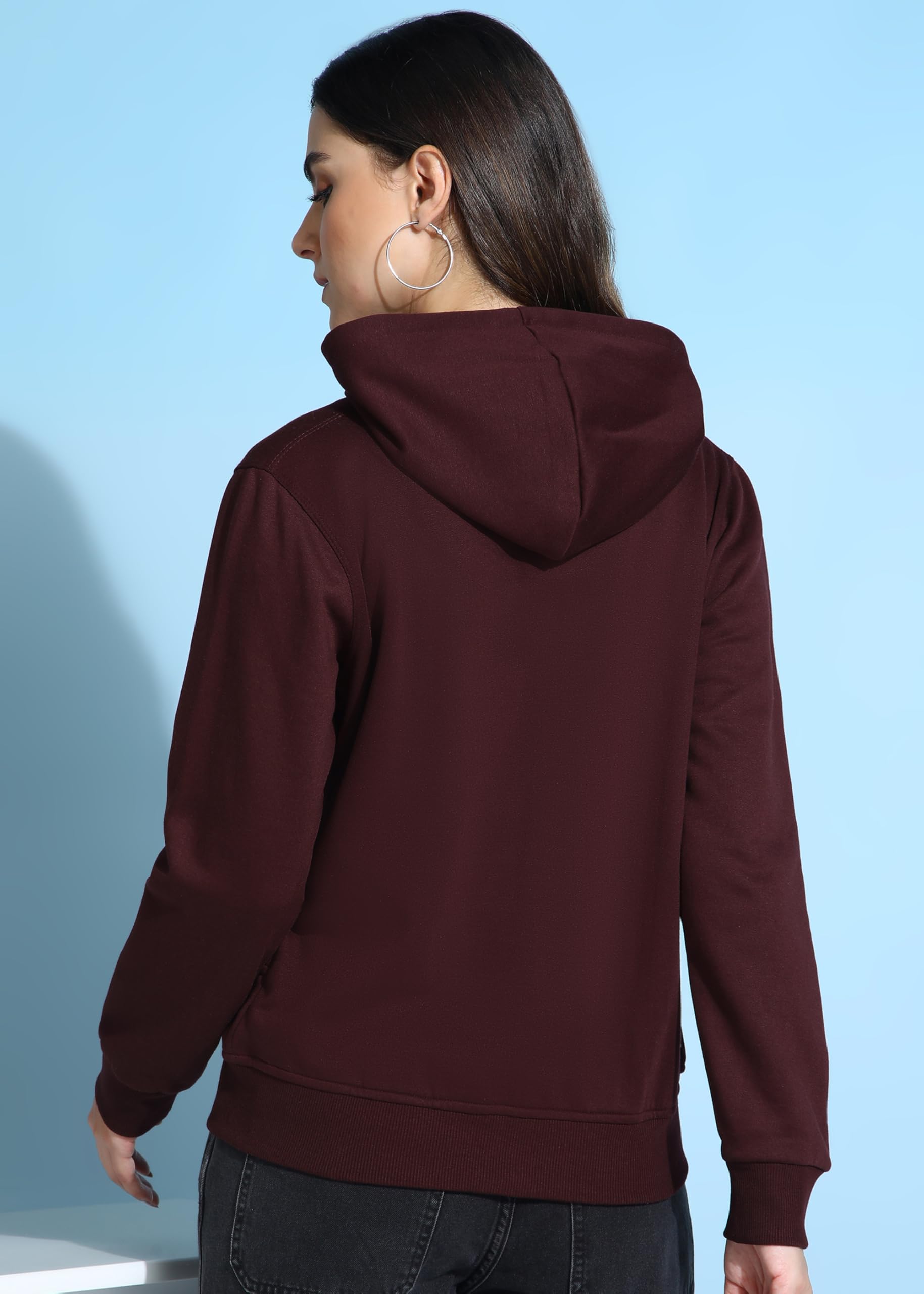 Alan Jones Women's Solid Zipper Hooded Sweatshirt - Wine - Image 3