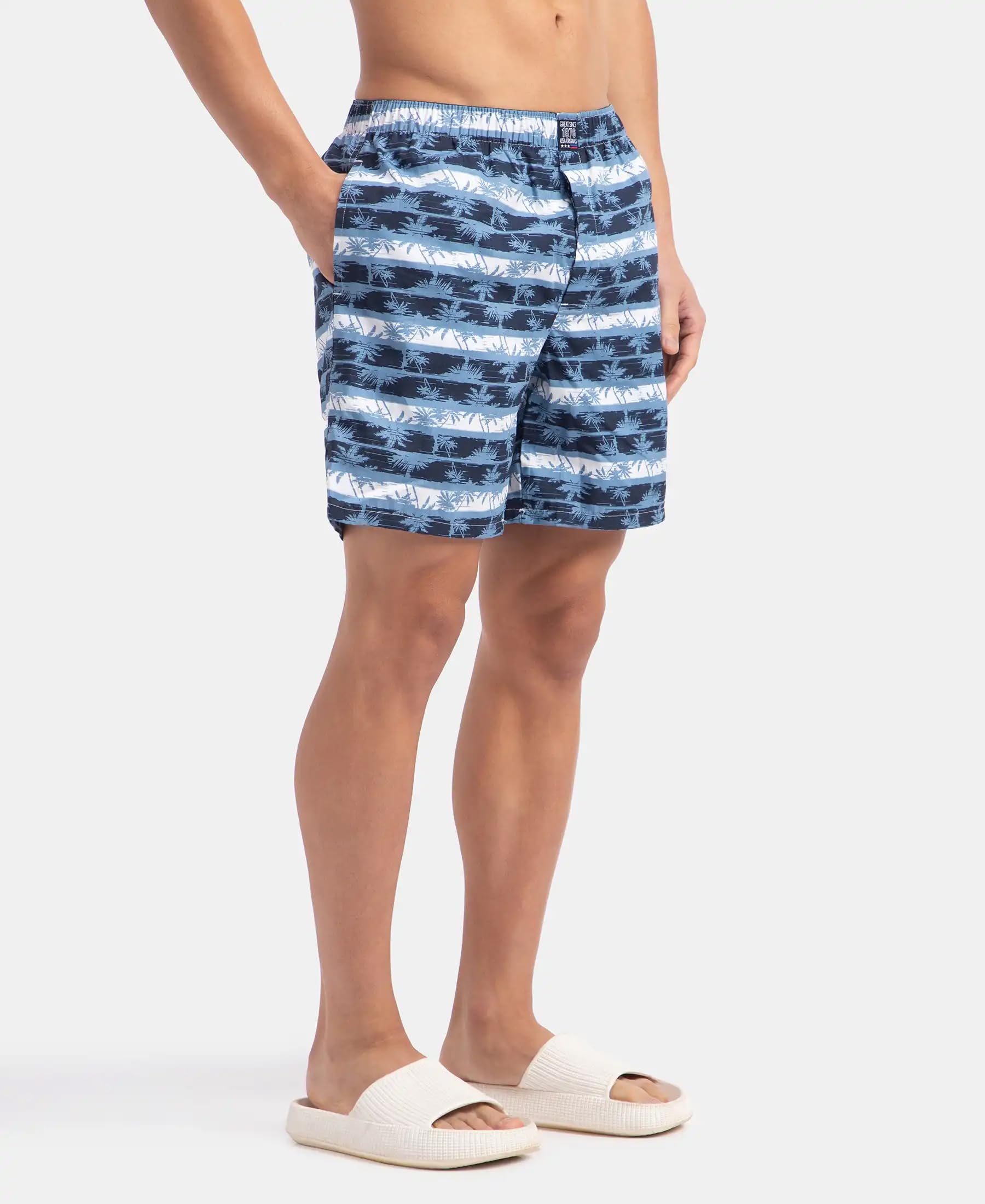 Jockey Men's Cotton Boxer Shorts - Blue Heaven & White - Image 5