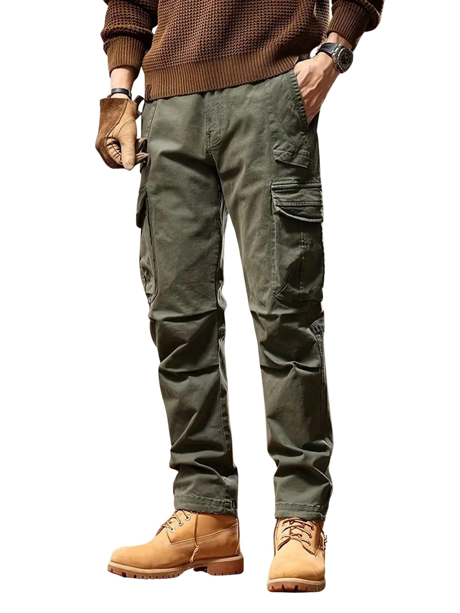 Lymio Men's Cotton Casual Cargo Pants - Green