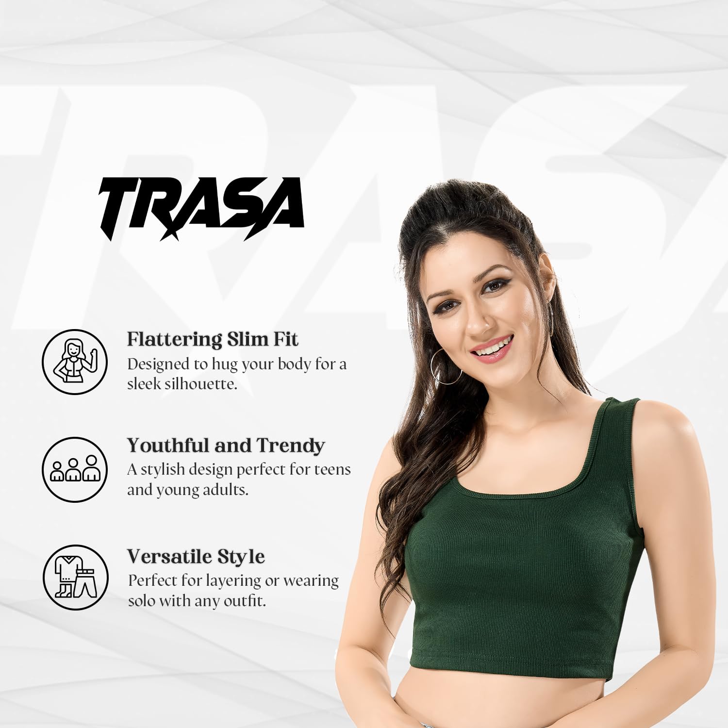 TRASA Olive Green Cotton Tank Top for Women - Image 2