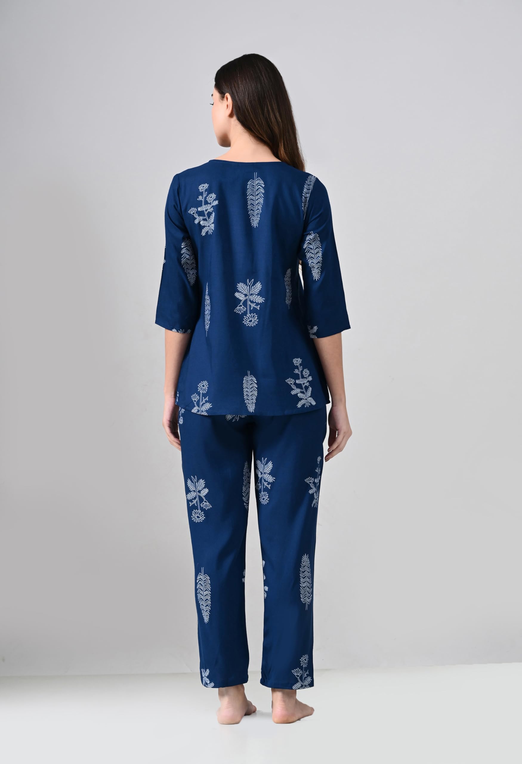 Ichaa Women's Rayon Printed Nightwear - Blue - Image 2