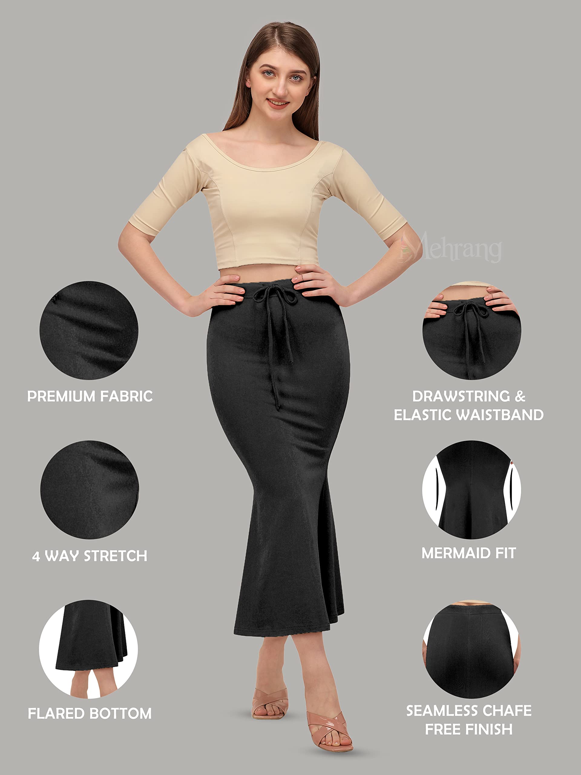 Mehrang Women Stretchable Saree Shapewear - Black - Image 2