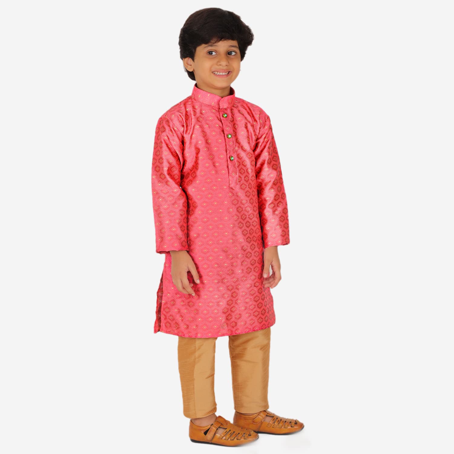Pro-Ethic Kids Silk Kurta Pyjama Set - Pink - Image 2