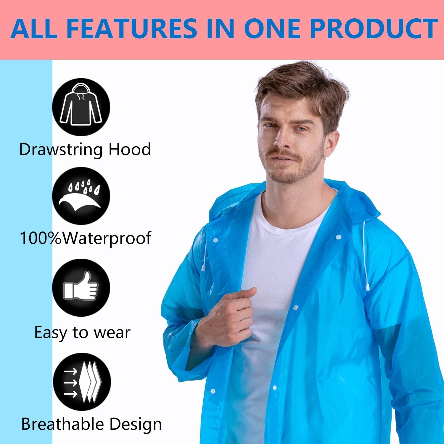 HACER EVA Waterproof Unisex Rain Coat - Sky Blue - Image 5
