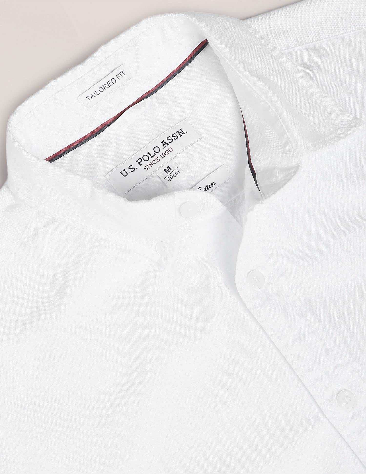 U.S. POLO ASSN. Men Cotton Solid Slim Fit Shirt - White - Image 3