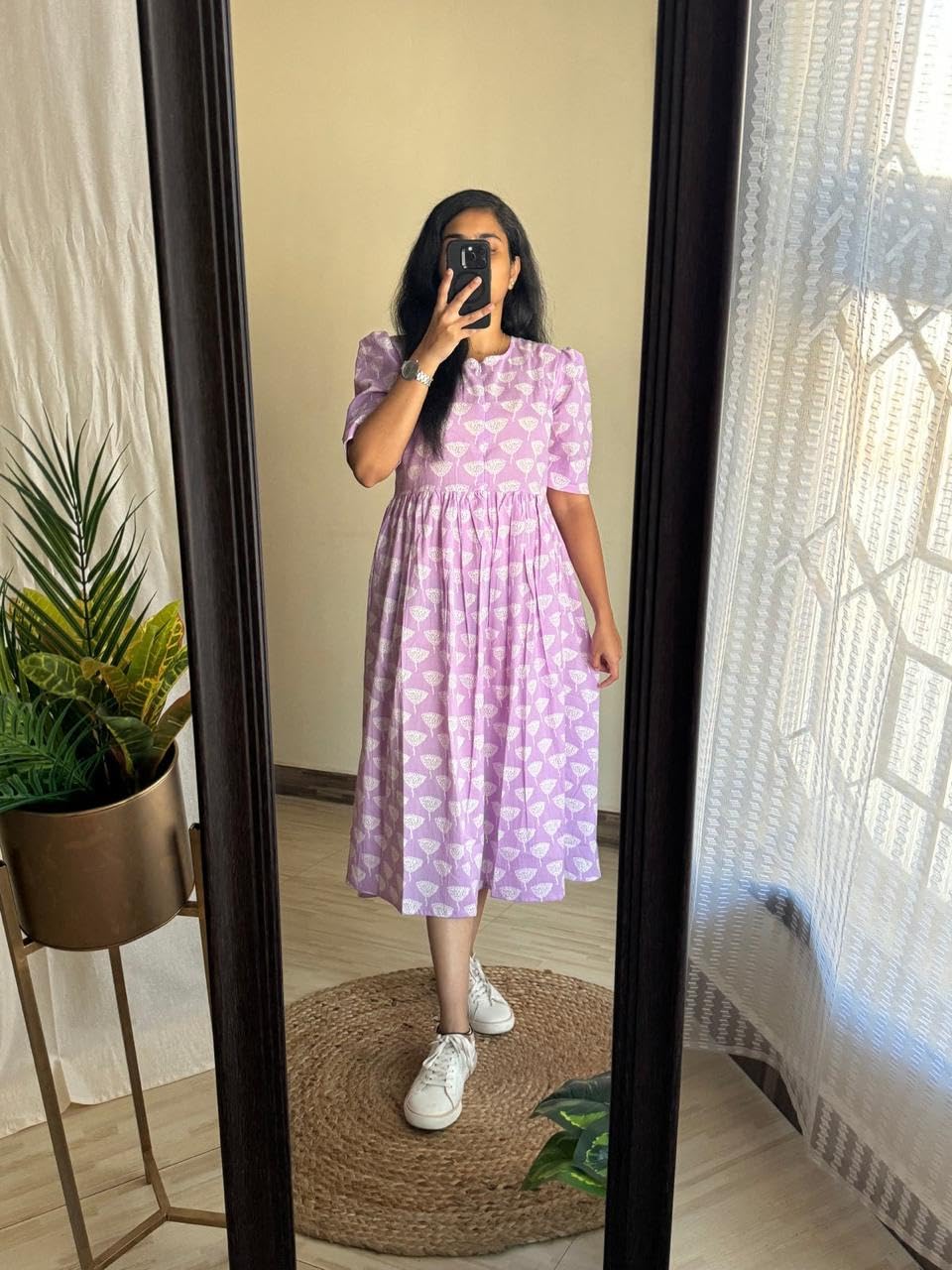 GarbGlide Women's Midi Dress - Abstract Print Lavender - Image 5