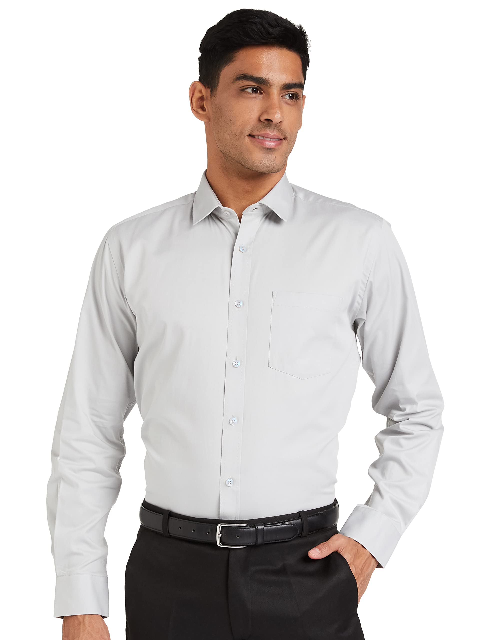 Amazon Men's Solid Cotton Formal Shirt - Grey