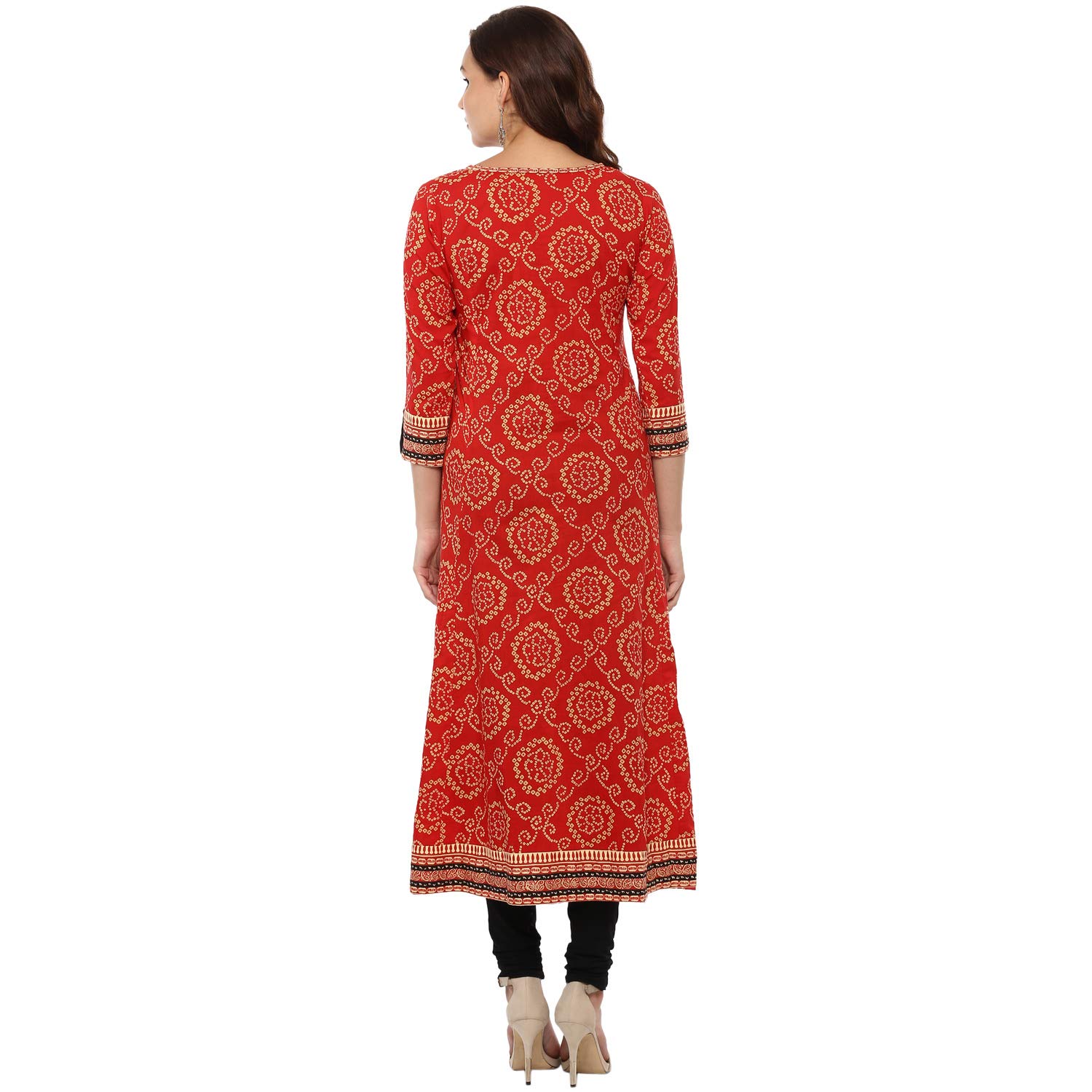 Yash Gallery Red Cotton Bandhej Anarkali Kurta for Women - Image 4