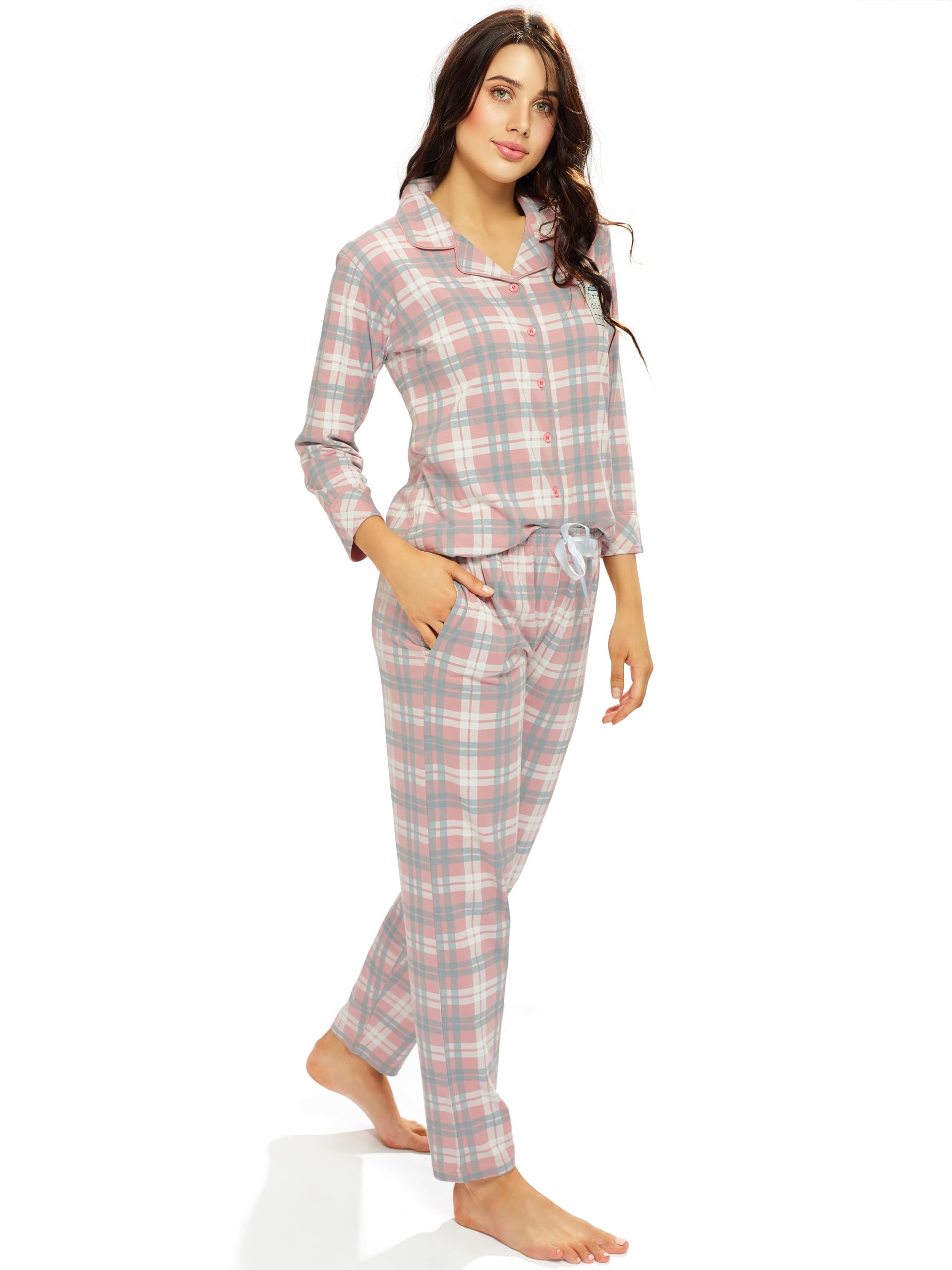 LOTIK Women's Pink Checkered Cotton Night Suit - Image 3