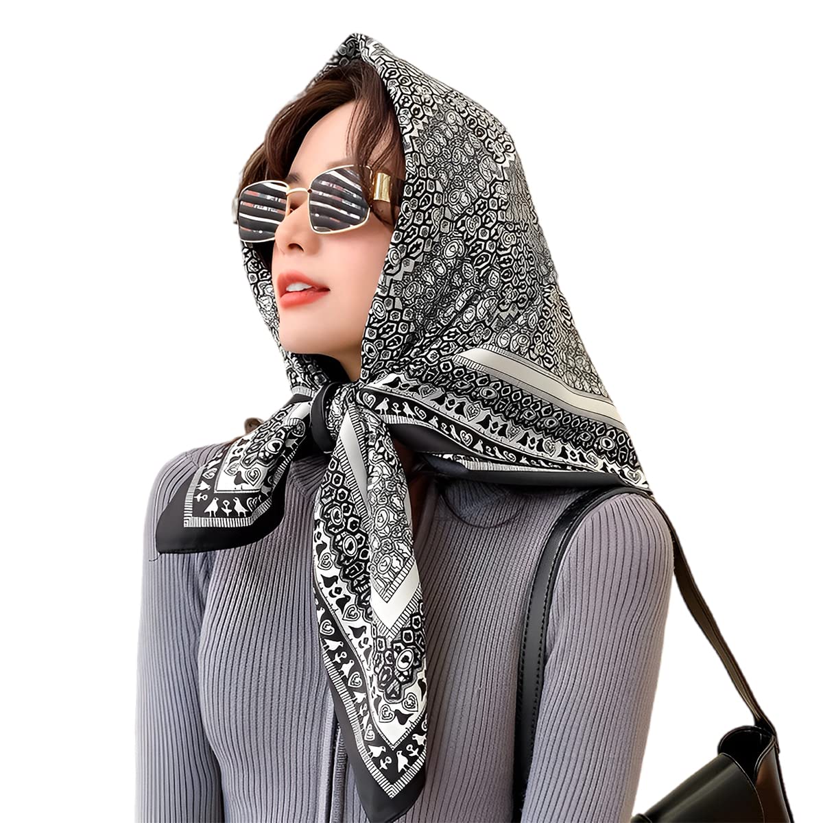 PALAY Scarf for Women Satin Silk-Like Black