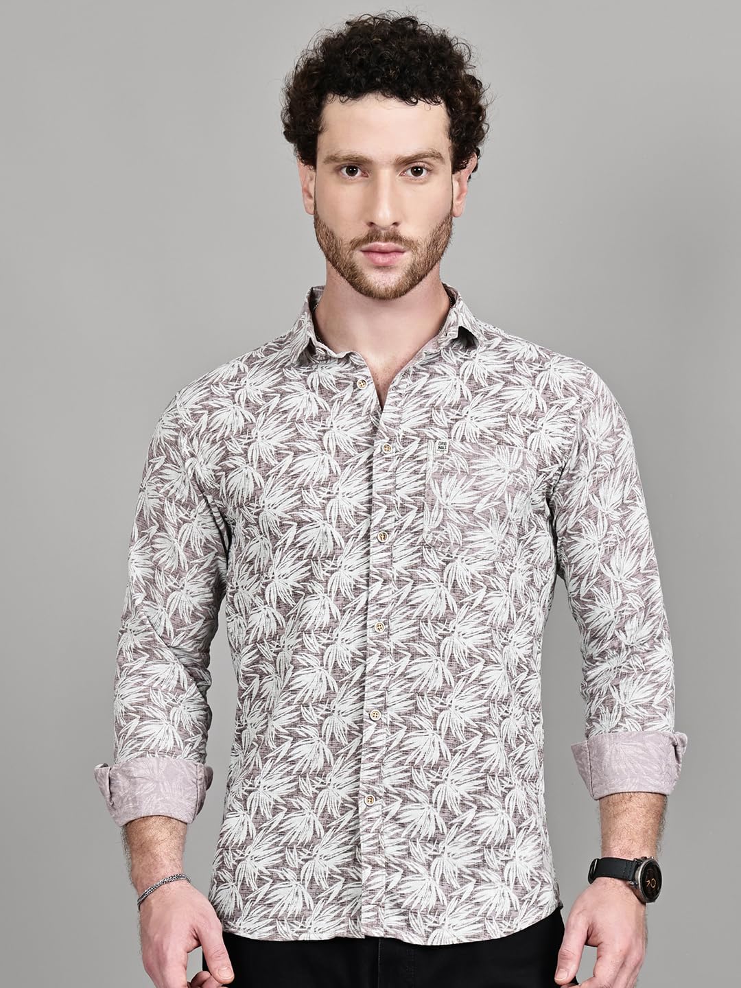 Majestic Man Printed Cotton Casual Shirt - Dusty Mauve - Image 2