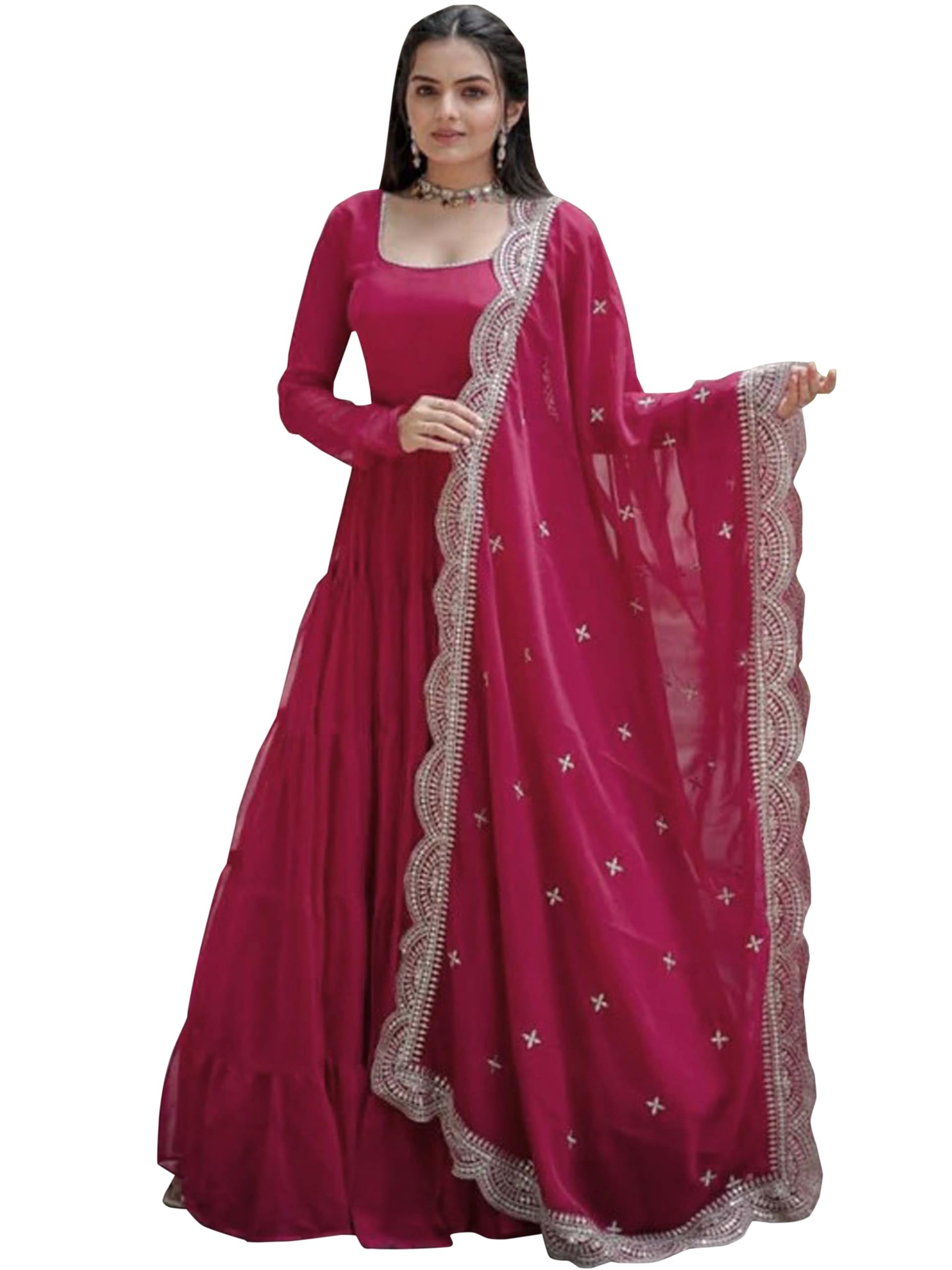 GarbGlide Women Georgette Anarkali Dress - Pink