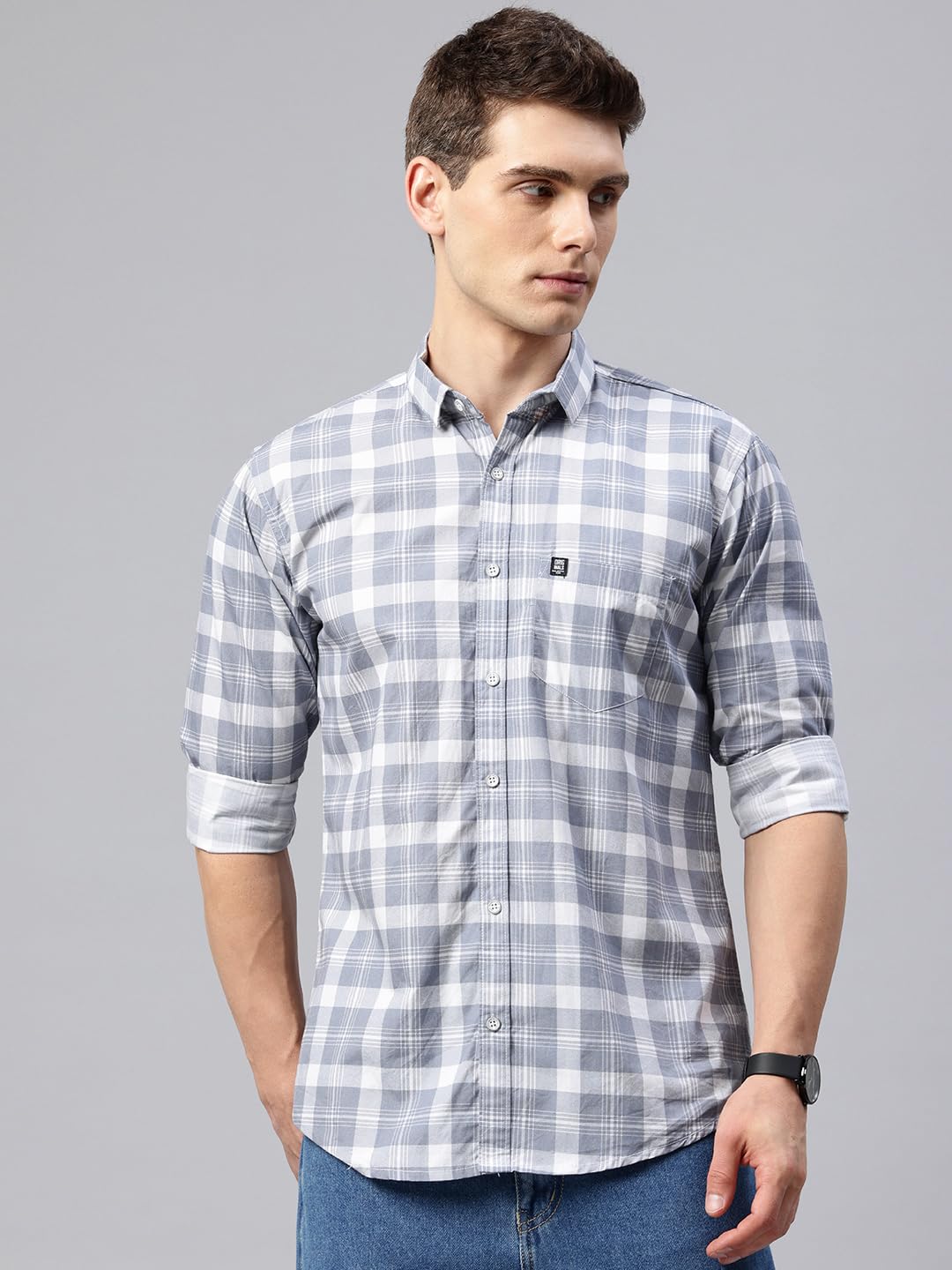 Majestic Man Grey Checkered Casual Shirt for Men - Image 2