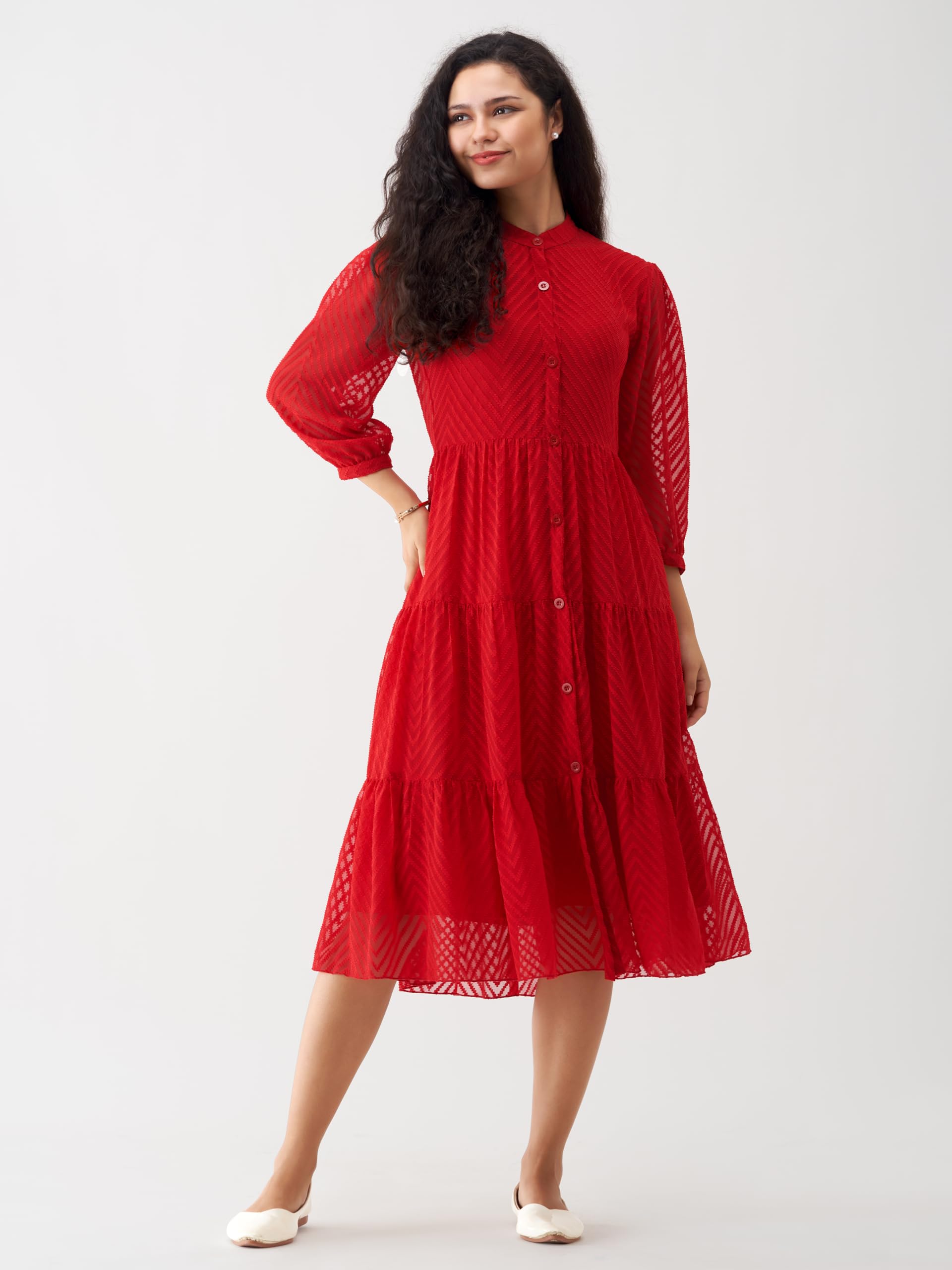 AASK Red Floral Midi Dress for Women - Image 2