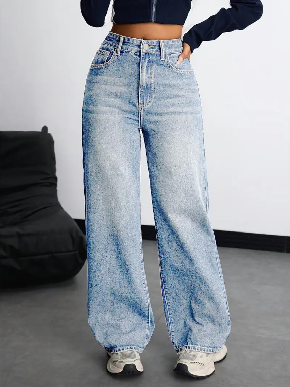 Nifty Women's Denim High Waist Baggy Jeans - Light Blue - Image 4