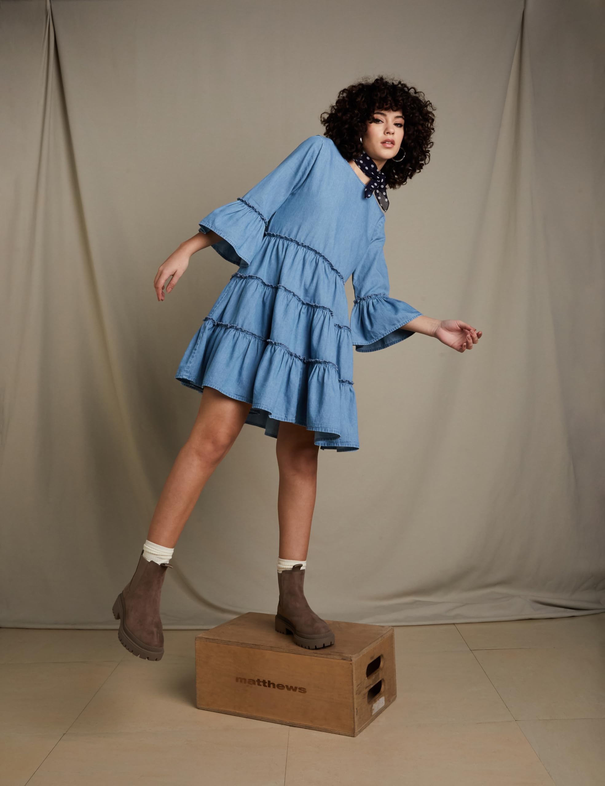 INKAST Denim Women's A-Line Knee-Length Dress - Mid Blue - Image 3