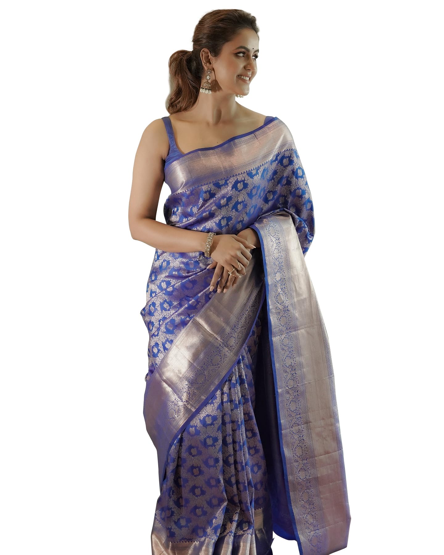 Sugathari Banarasi Kanchipuram Art Silk Saree for Women - Royal Blue