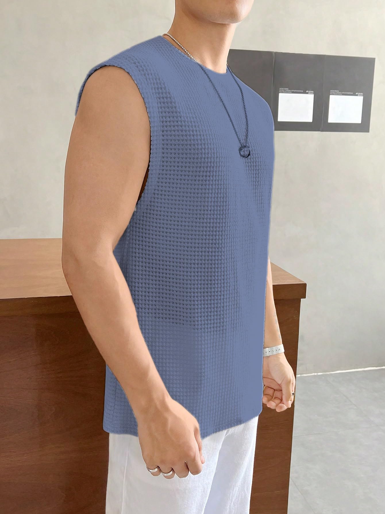 NETCLICK Men's Waffle Knit Tank Top - Blue - Image 2