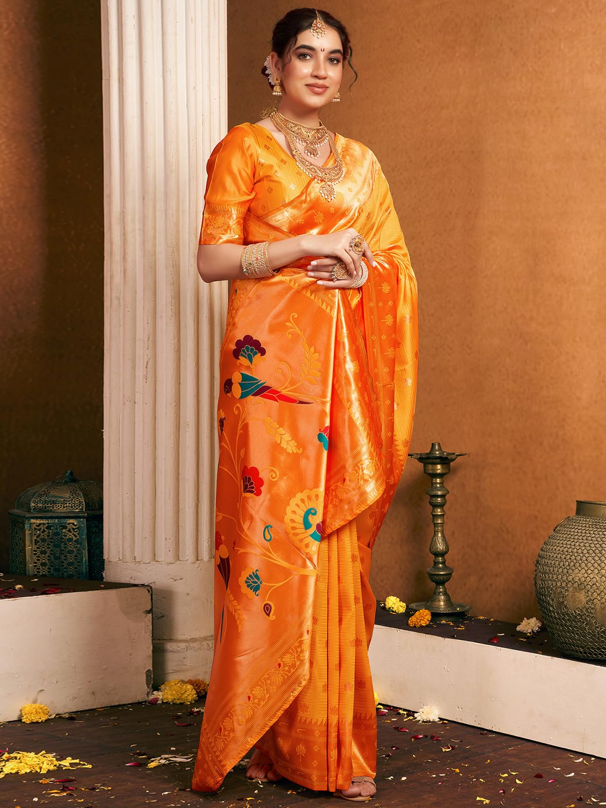Satrani Women's Silk Paithani Saree - Yellow - Image 2