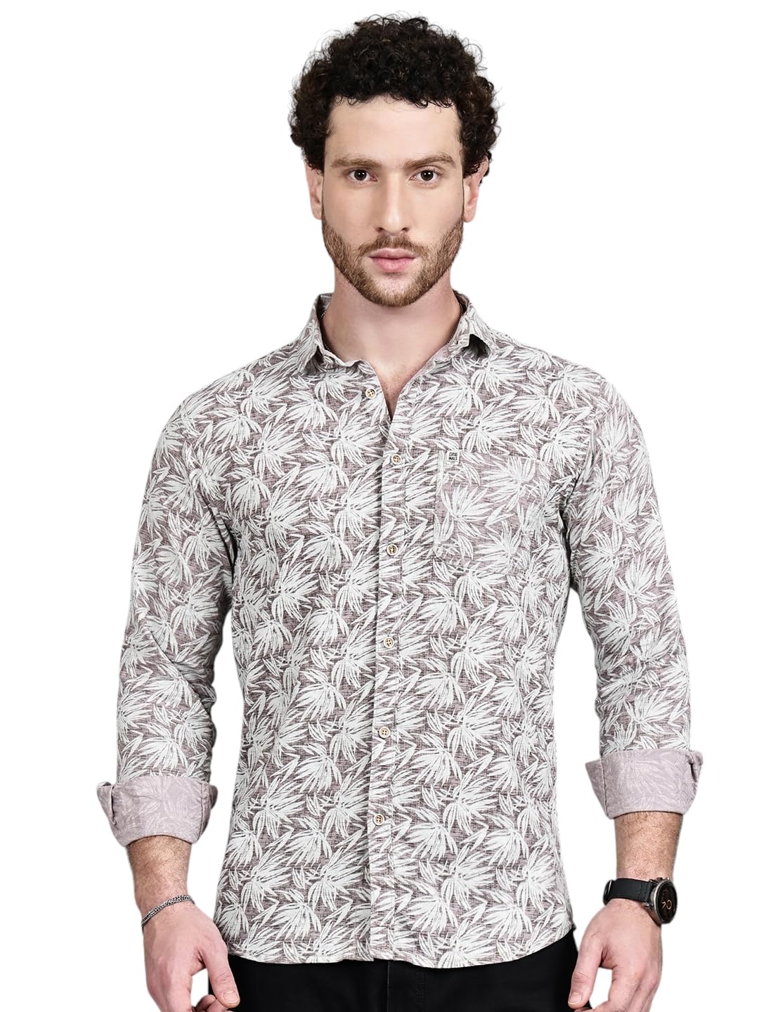 Majestic Man Printed Cotton Casual Shirt - Dusty Mauve