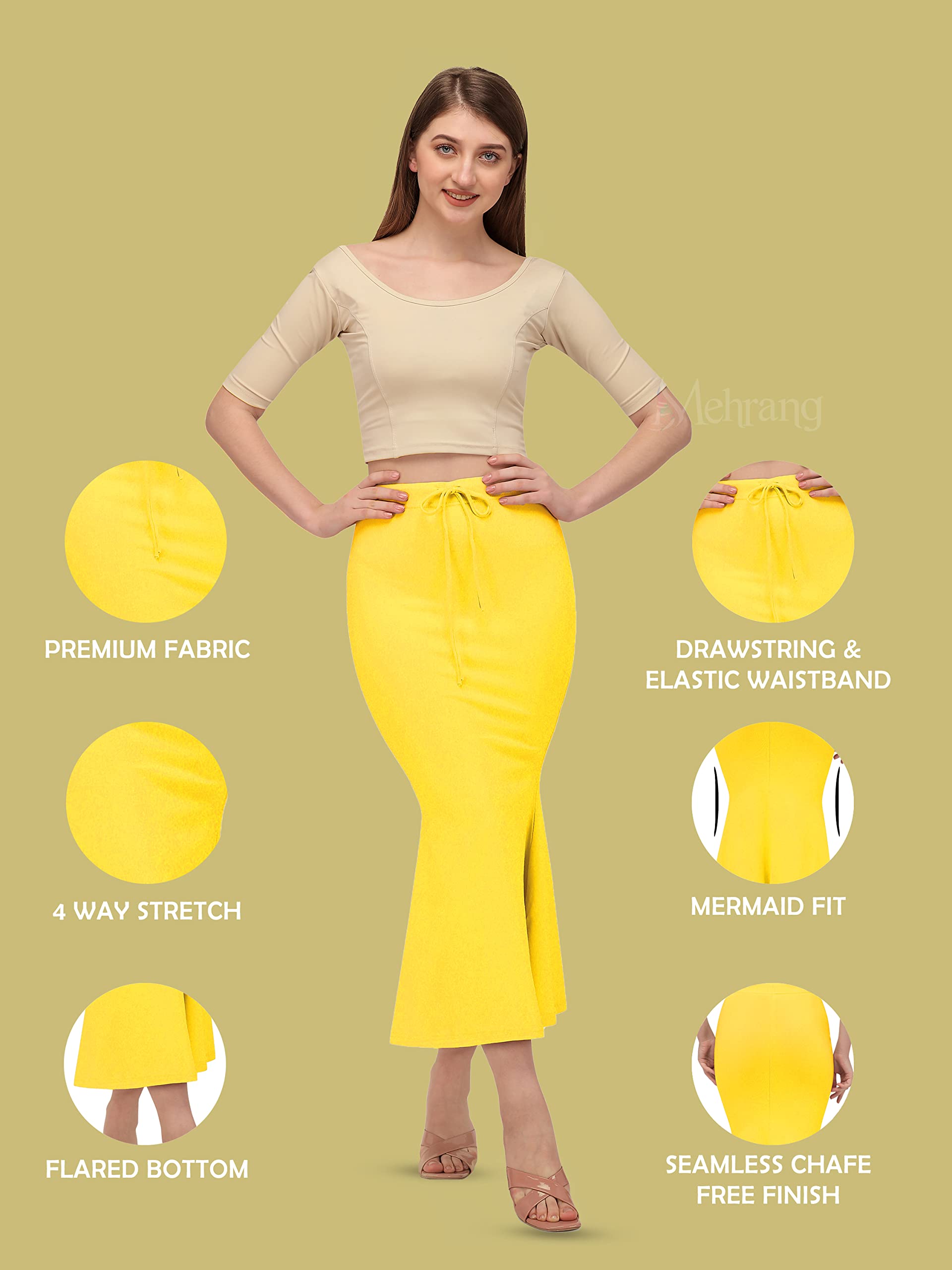Mehrang Saree Shapewear Petticoat for Women - Lemon Yellow - Image 2
