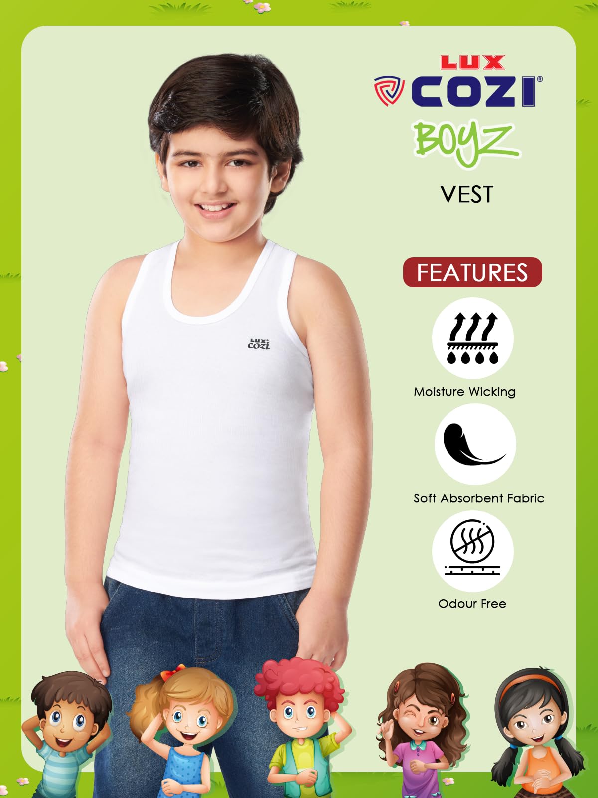 Lux Cozi Boys White Cotton Vest - Image 3