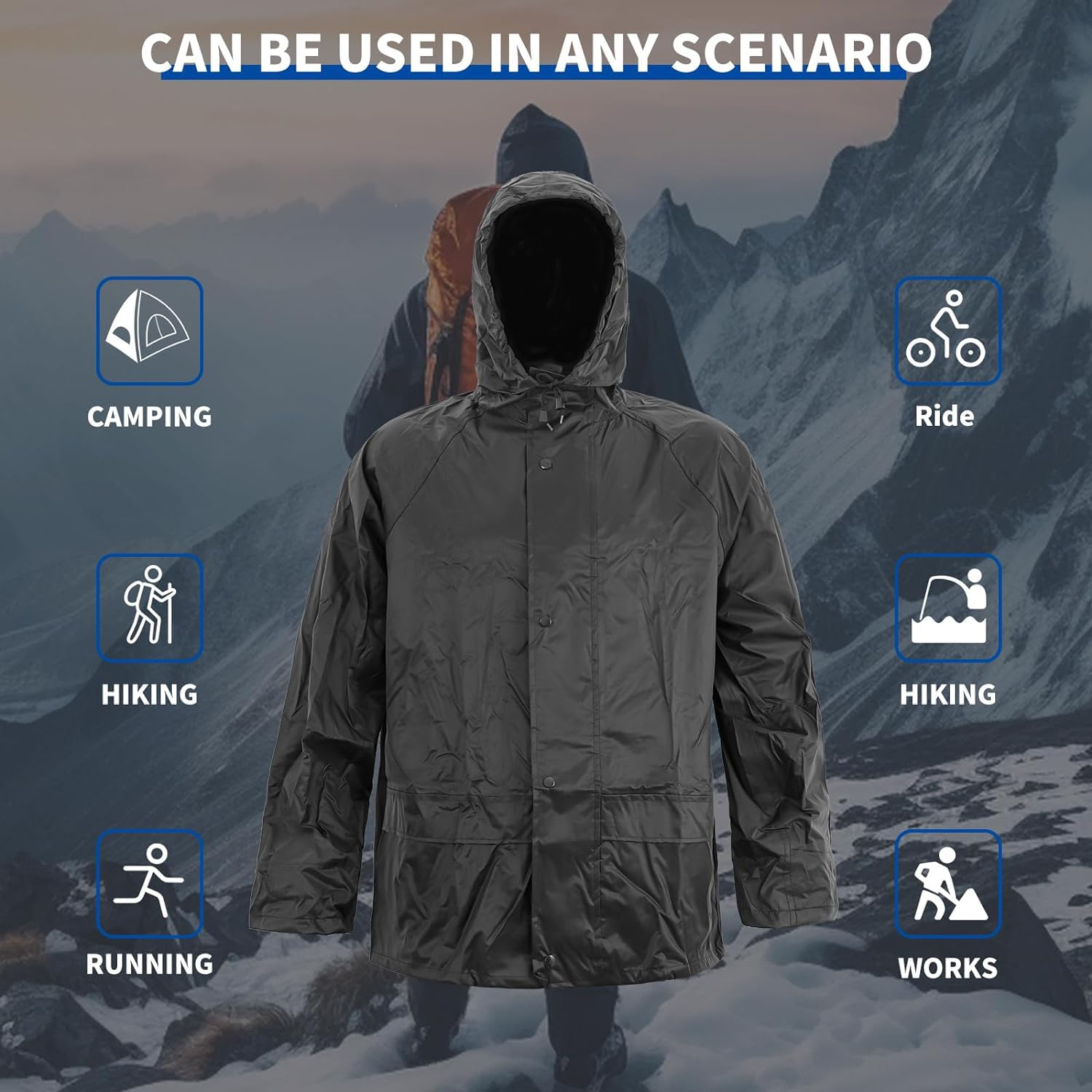 HSR Men's Waterproof Raincoat - Black - Image 4