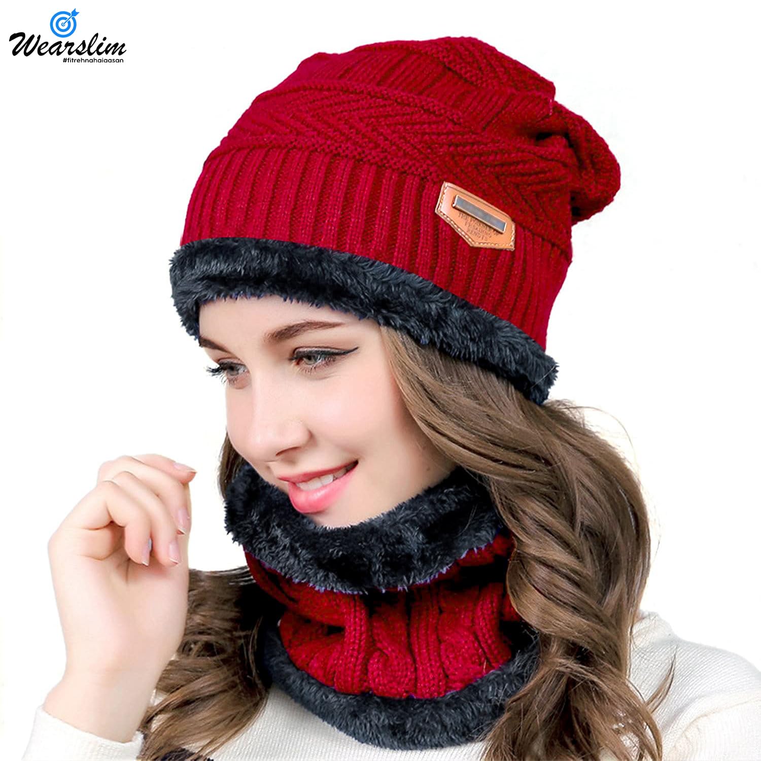 Wearslim Beanie Scarf Gloves Set for Men & Women - Red - Image 3