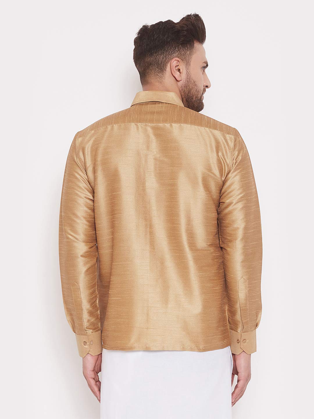 VASTRAMAY Men Rose Gold Ethnic Silk Blend Shirt - Image 3