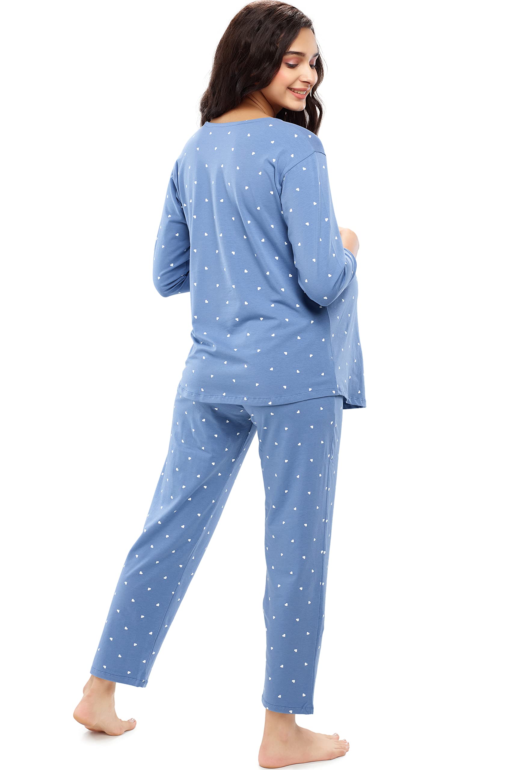 ZEYO Women Maternity & Feeding Night Suit - Sky Blue - Image 4