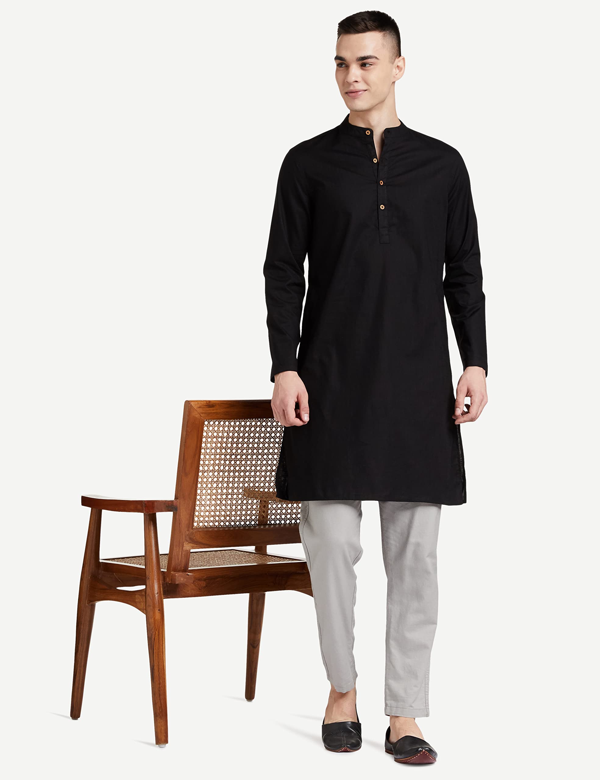 Symbol Men's Cotton Long Kurta - Black - Image 3