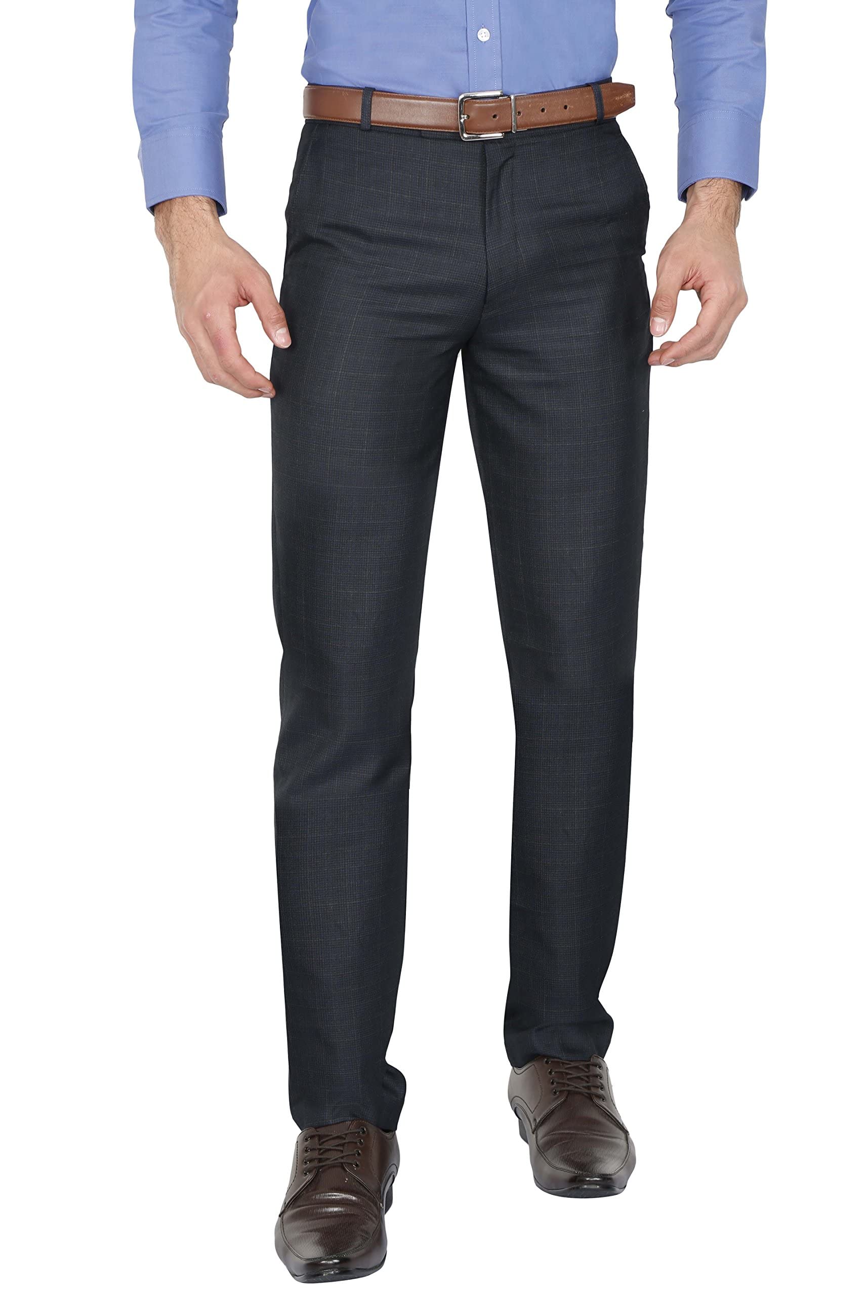 McHenry Men's Blue Checkered Formal Trousers