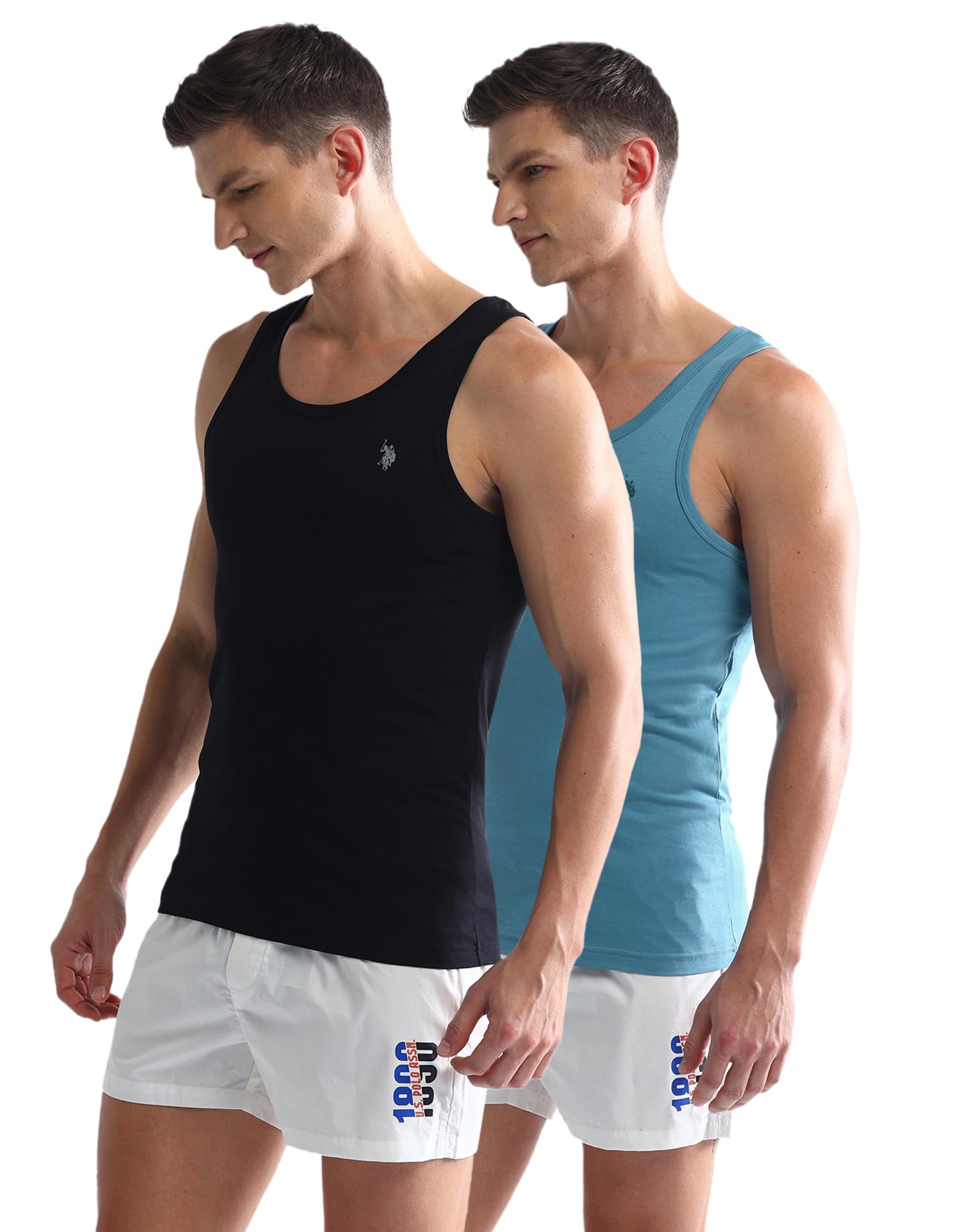 U. S. POLO ASSN. Men's Cotton Solid Vest - Black-Adriatic Blue